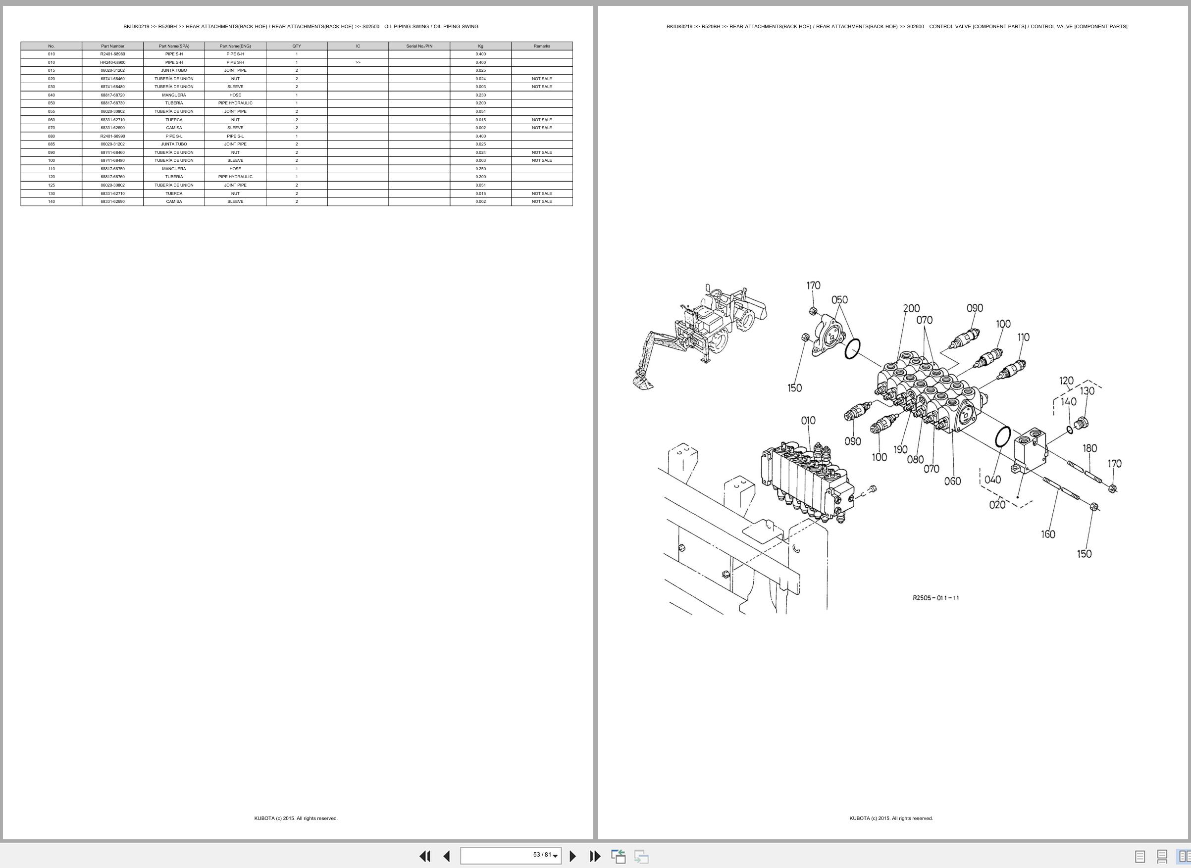 Kubota Frontloader R520BH Spare Parts Catalog EN ES (3)