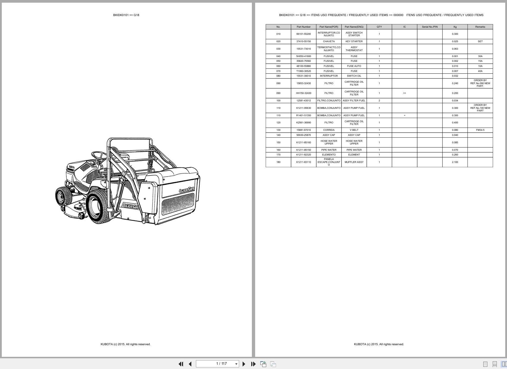 Kubota Garden Tractor G18 Spare Parts Catalog EN PT (1)