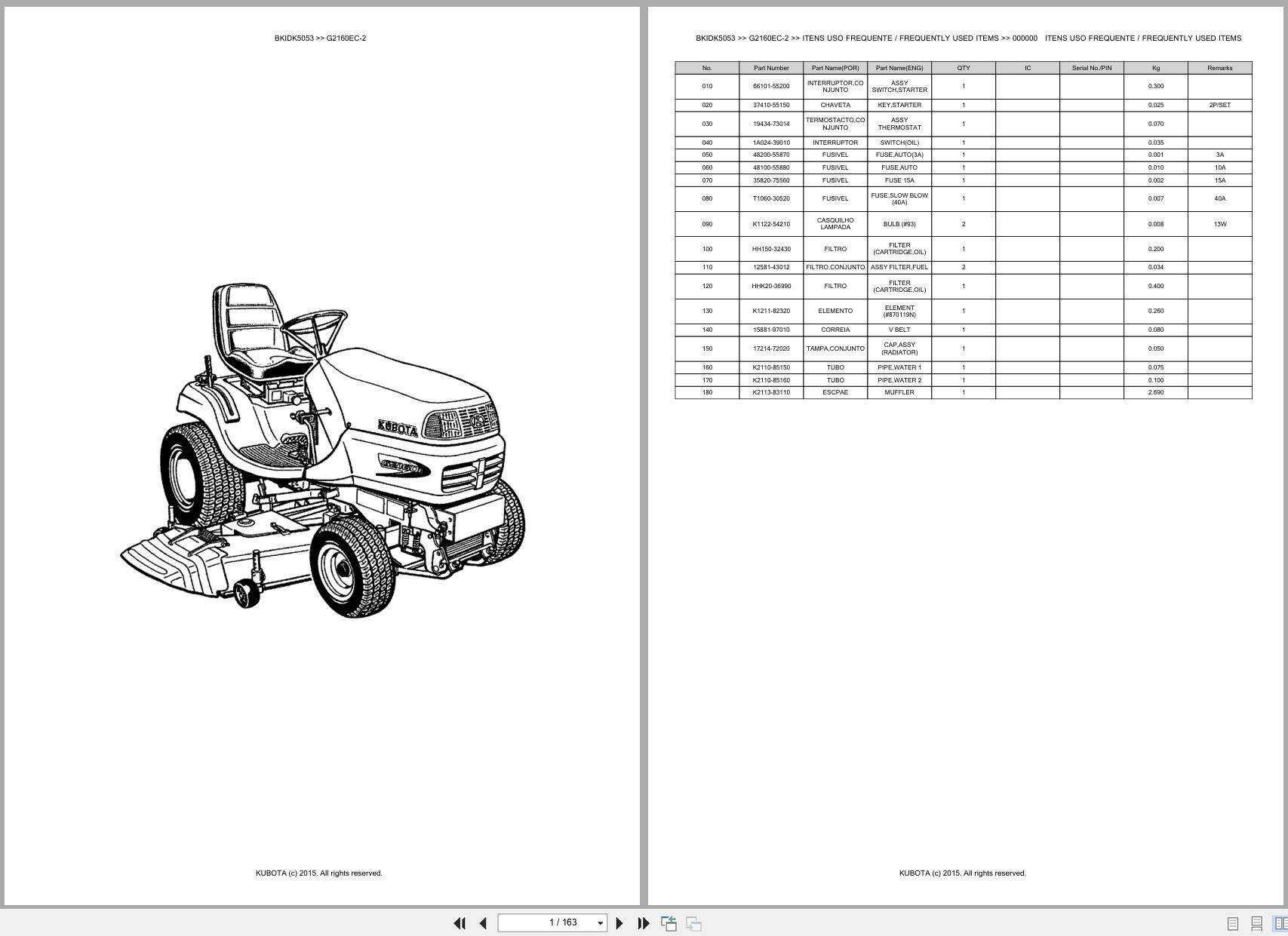 Kubota Garden Tractor G2160EC 2 Spare Parts Catalog EN PT (1)