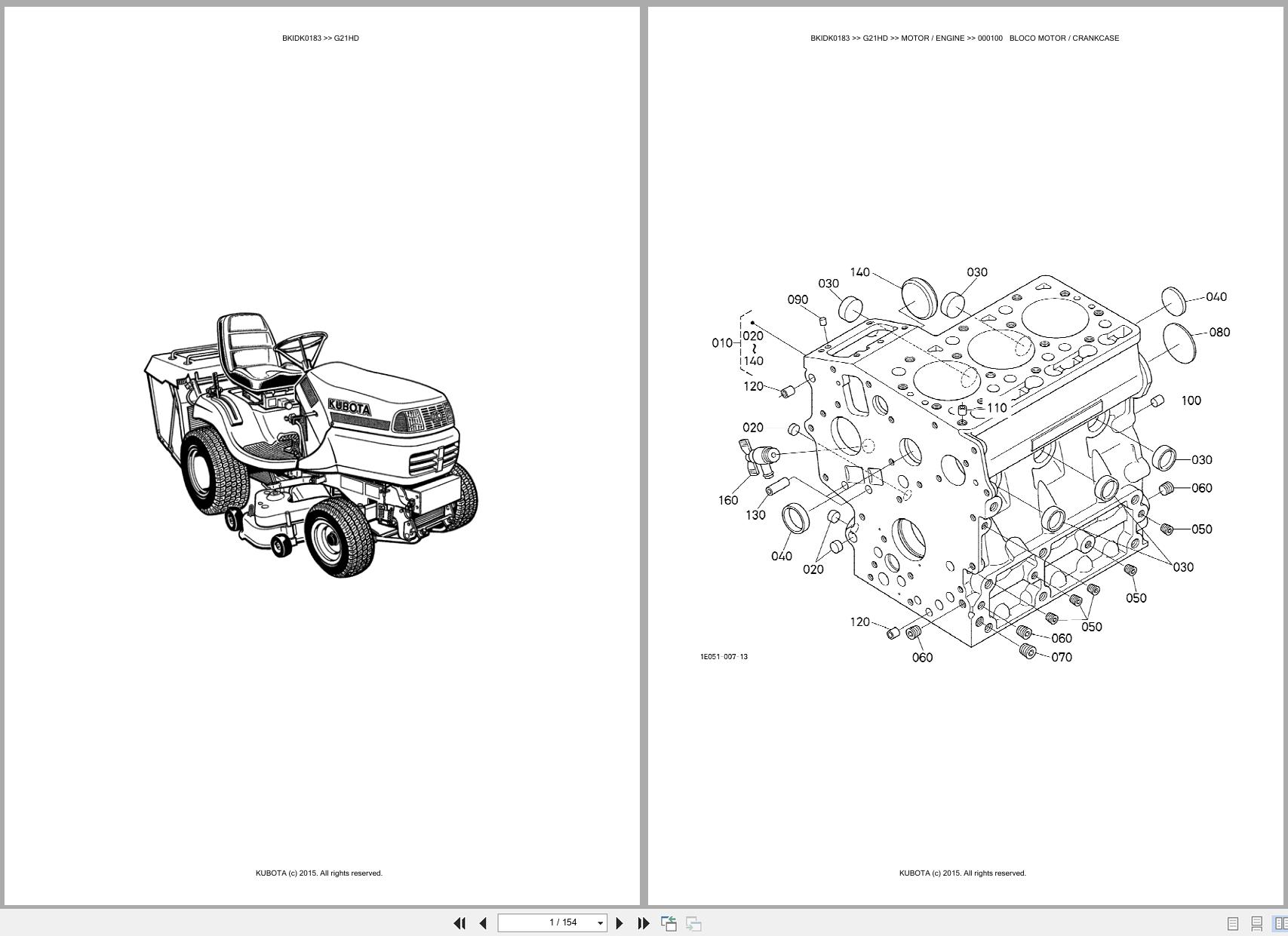 Kubota Garden Tractor G21HD Spare Parts Catalog EN PT (1)