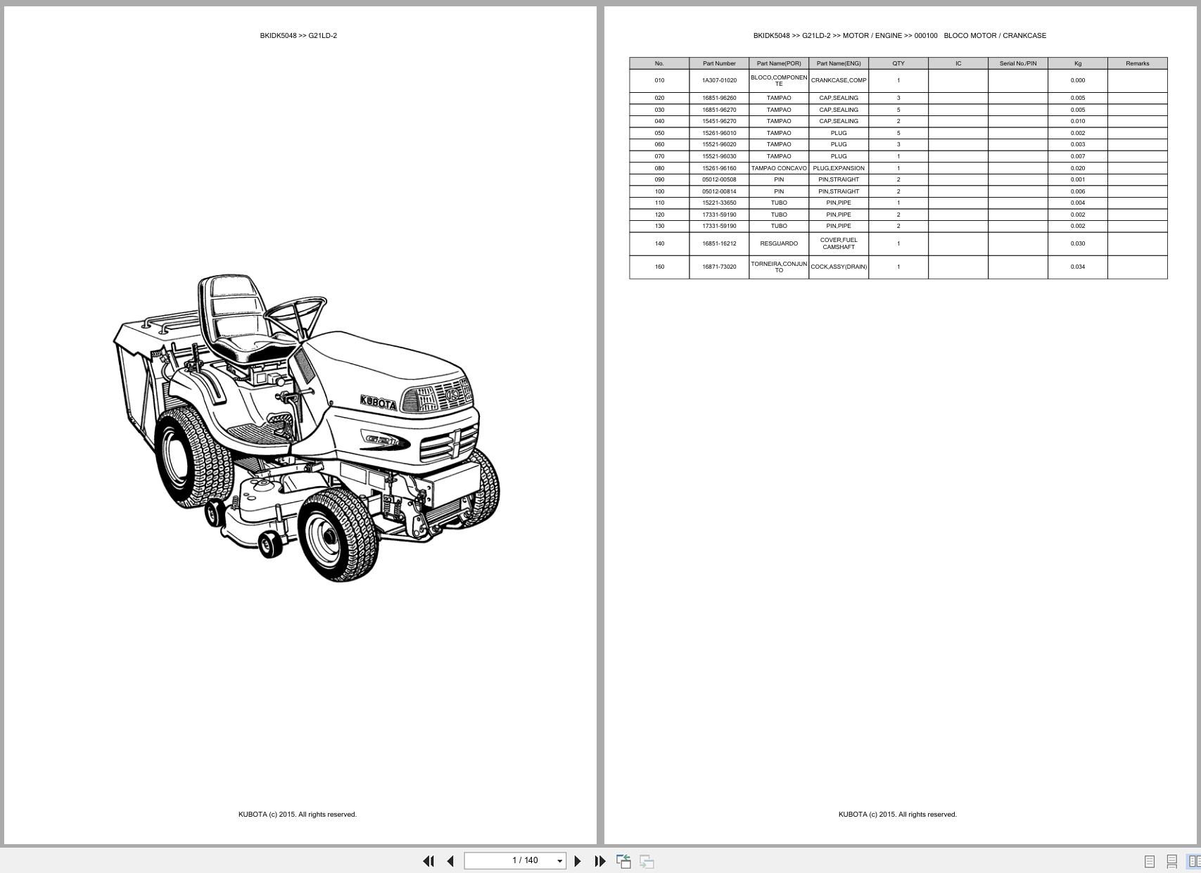 Kubota Garden Tractor G21LD 2 Spare Parts Catalog EN PT (1)