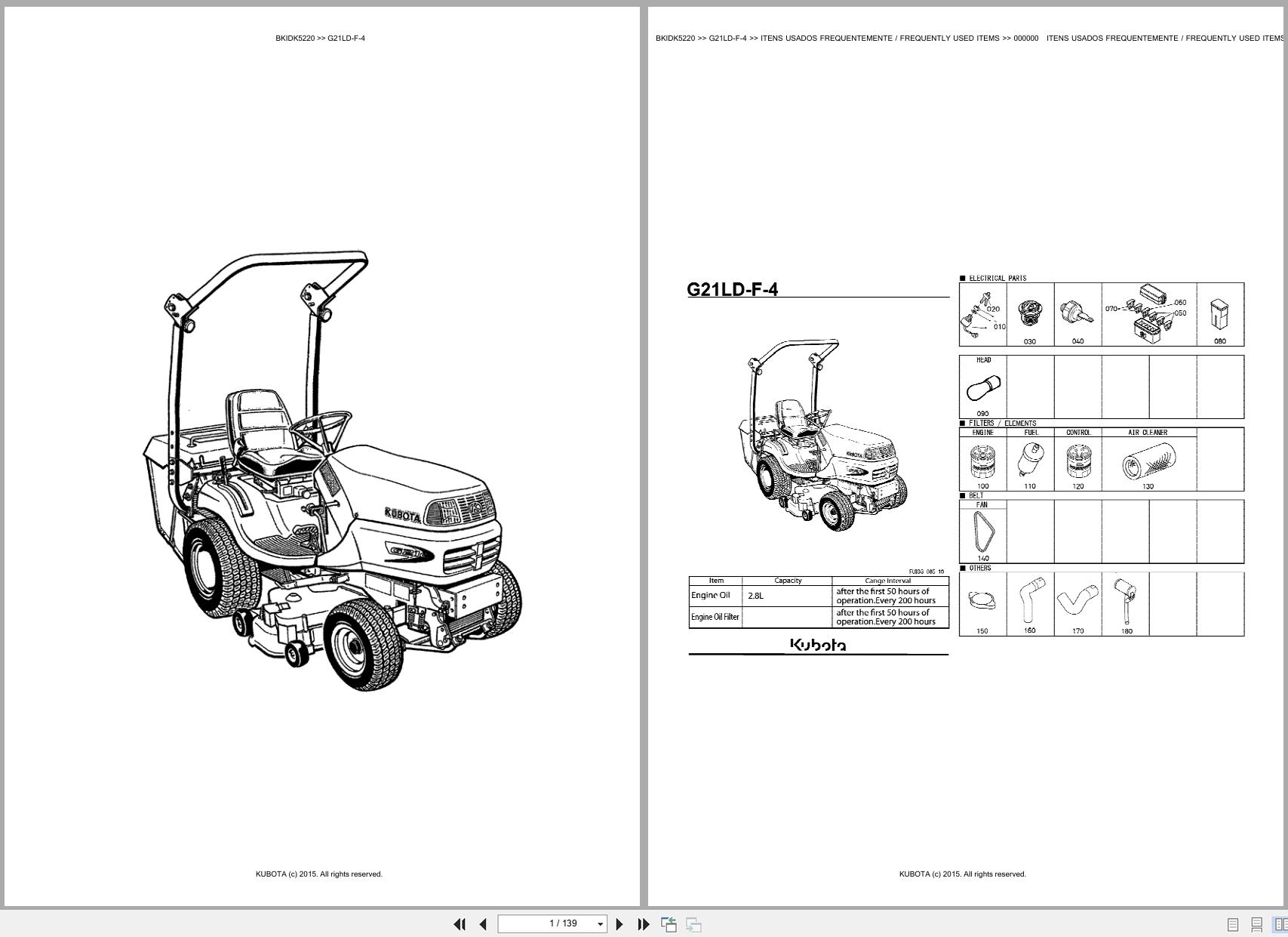 Kubota Garden Tractor G21LD F 4 Spare Parts Catalog EN PT (1)
