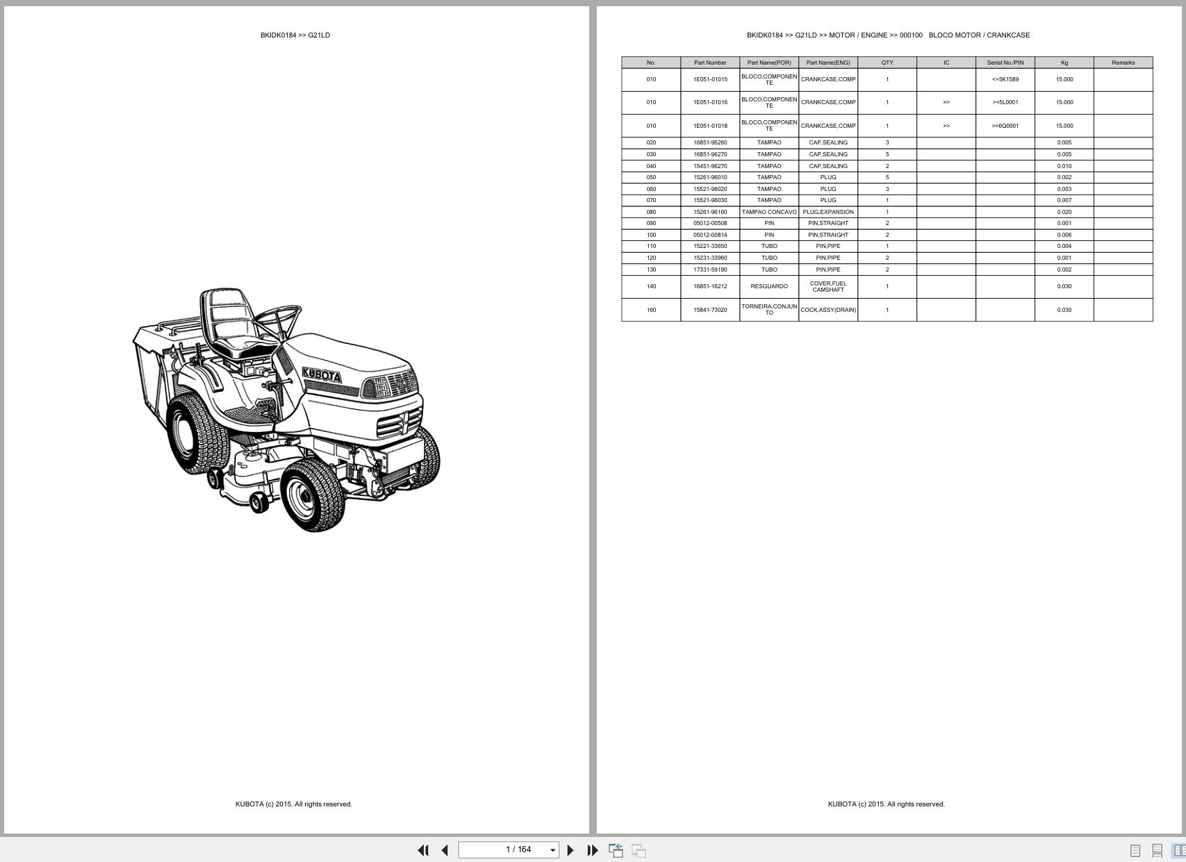 Kubota Garden Tractor G21LD Spare Parts Catalog EN PT (1)