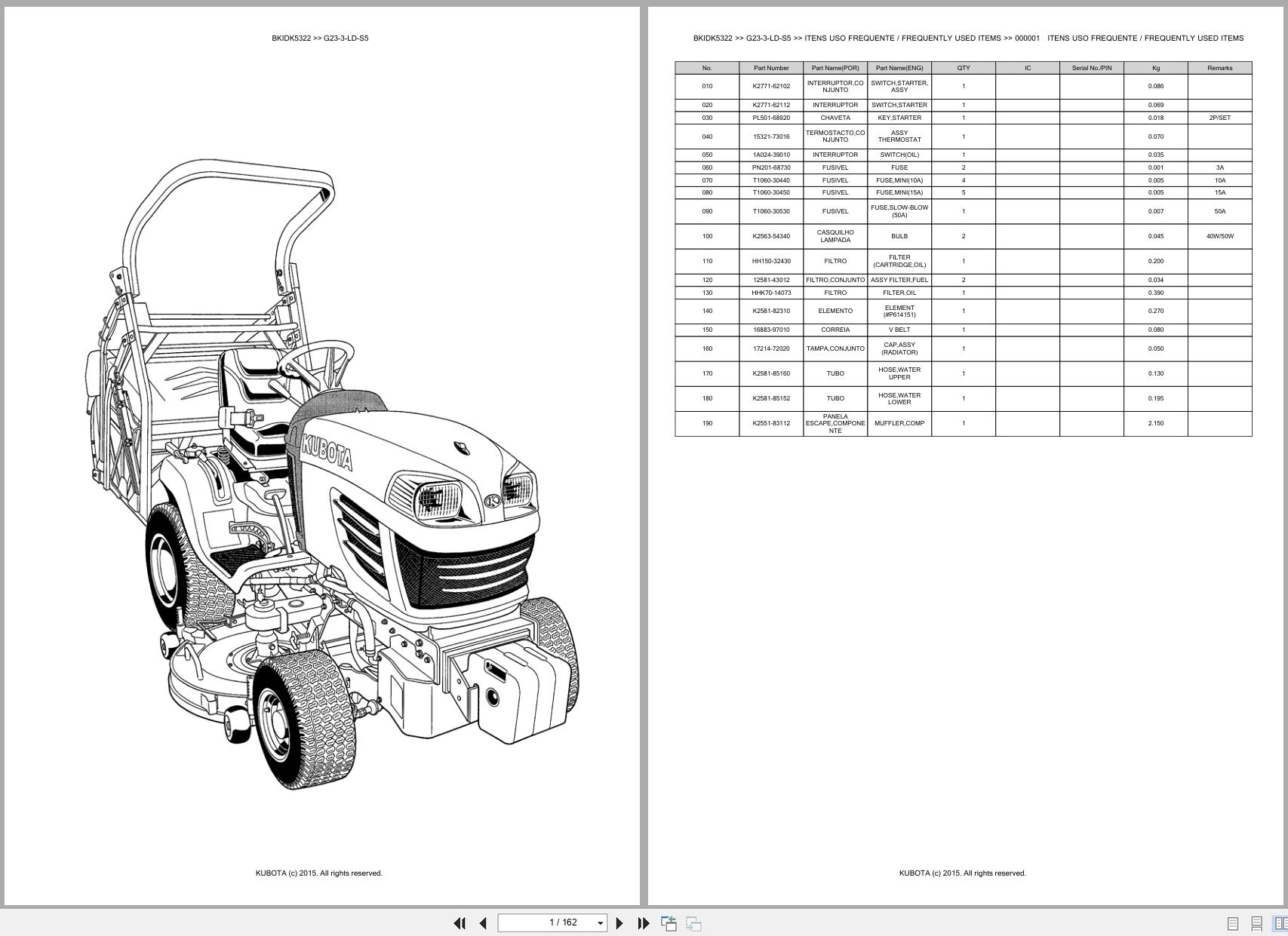 Kubota Garden Tractor G23 3 LD S5 Spare Parts Catalog EN PT (1)