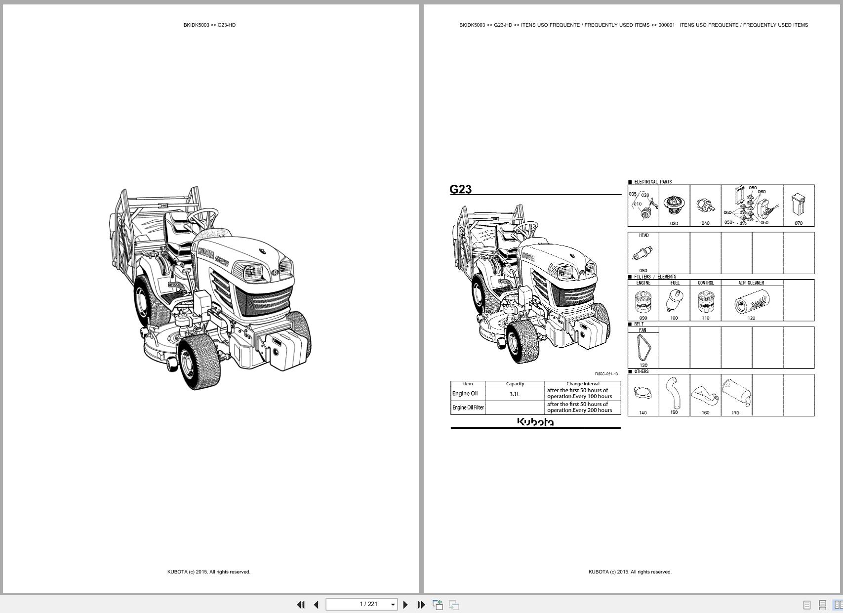 Kubota Garden Tractor G23 HD Spare Parts Catalog EN PT (1)