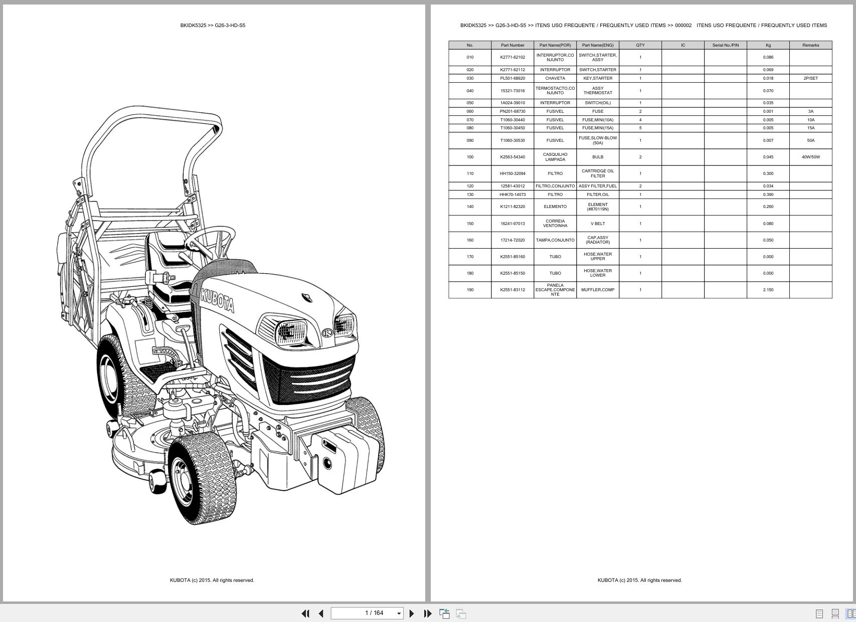 Kubota Garden Tractor G26 3 HD S5 Spare Parts Catalog EN PT (1)