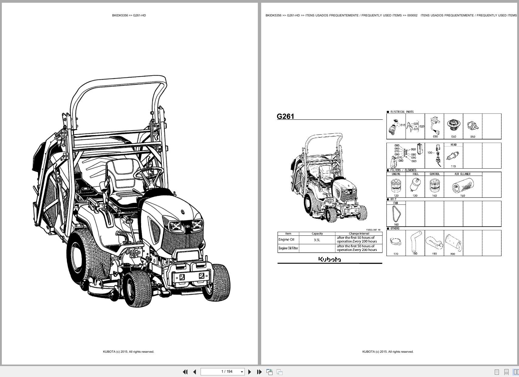 Kubota Garden Tractor G261 HD Spare Parts Catalog EN PT (1)