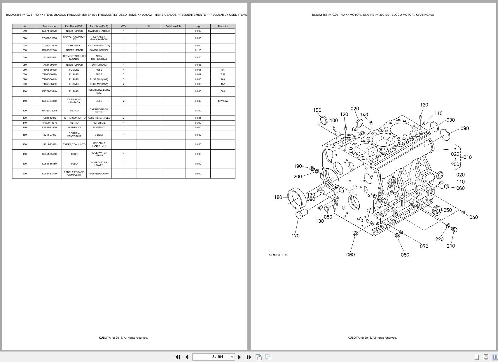 Kubota Garden Tractor G261 HD Spare Parts Catalog EN PT (3)