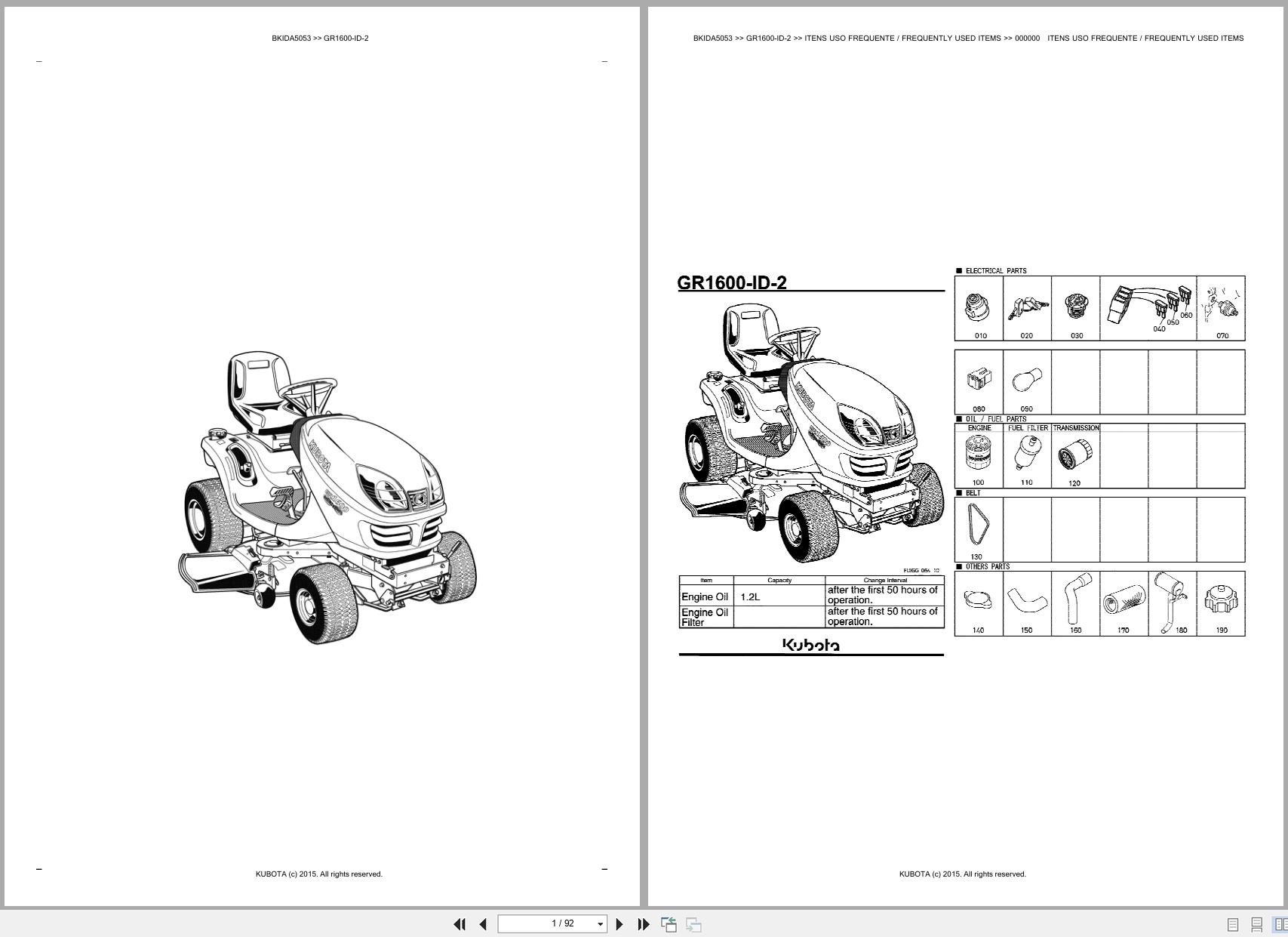Kubota Garden Tractor GR1600 ID 2 Spare Parts Catalog EN PT (1)