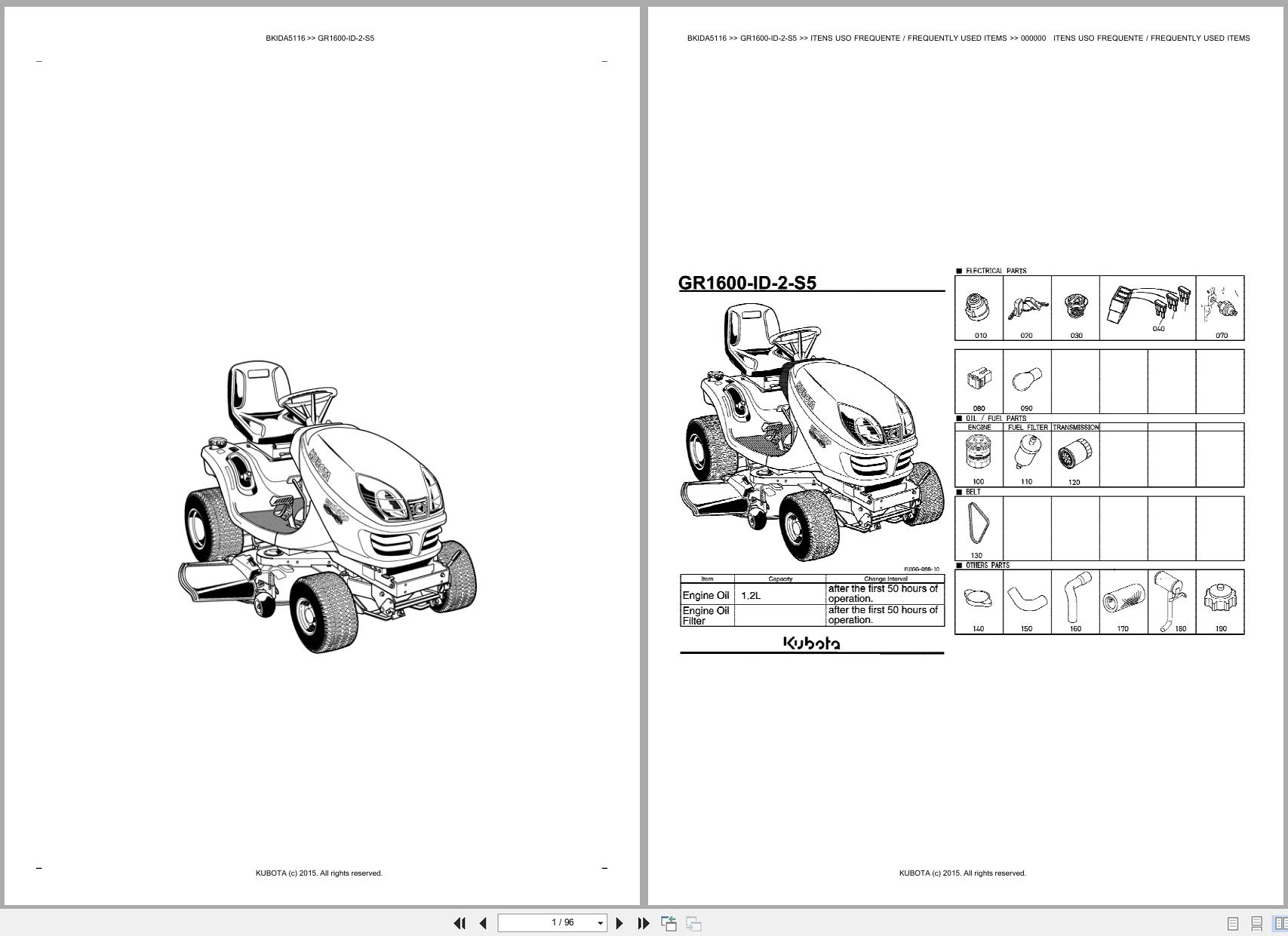 Kubota Lawn Garden Tractor GR1600 ID 2 S5 Spare Parts Catalog EN PT (1)