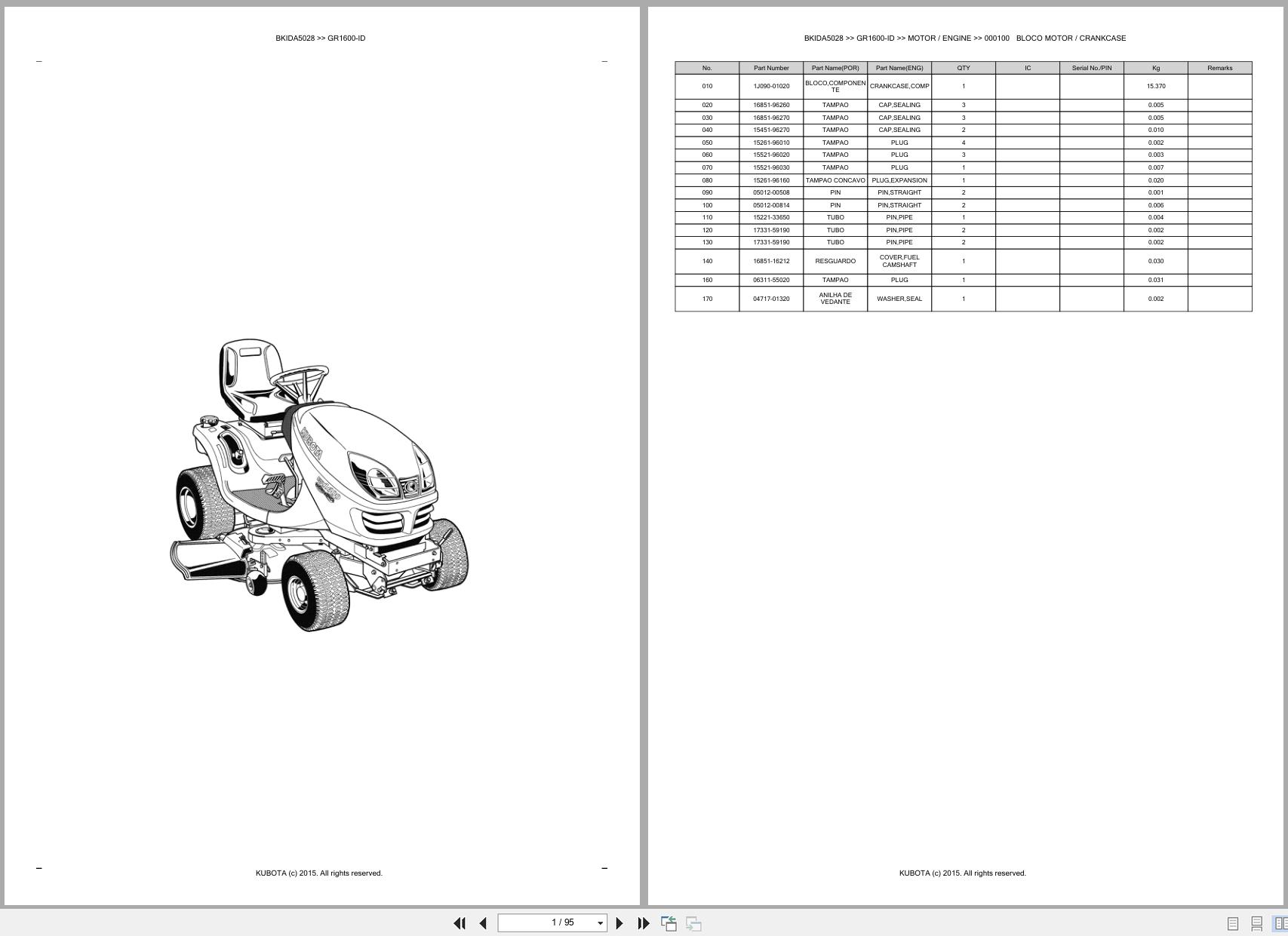 Kubota Lawn Garden Tractor GR1600 ID Spare Parts Catalog EN PT (1)