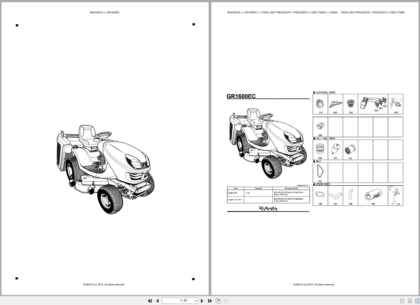 Kubota Lawn Garden Tractor GR1600EC Spare Parts Catalog EN PT (1)