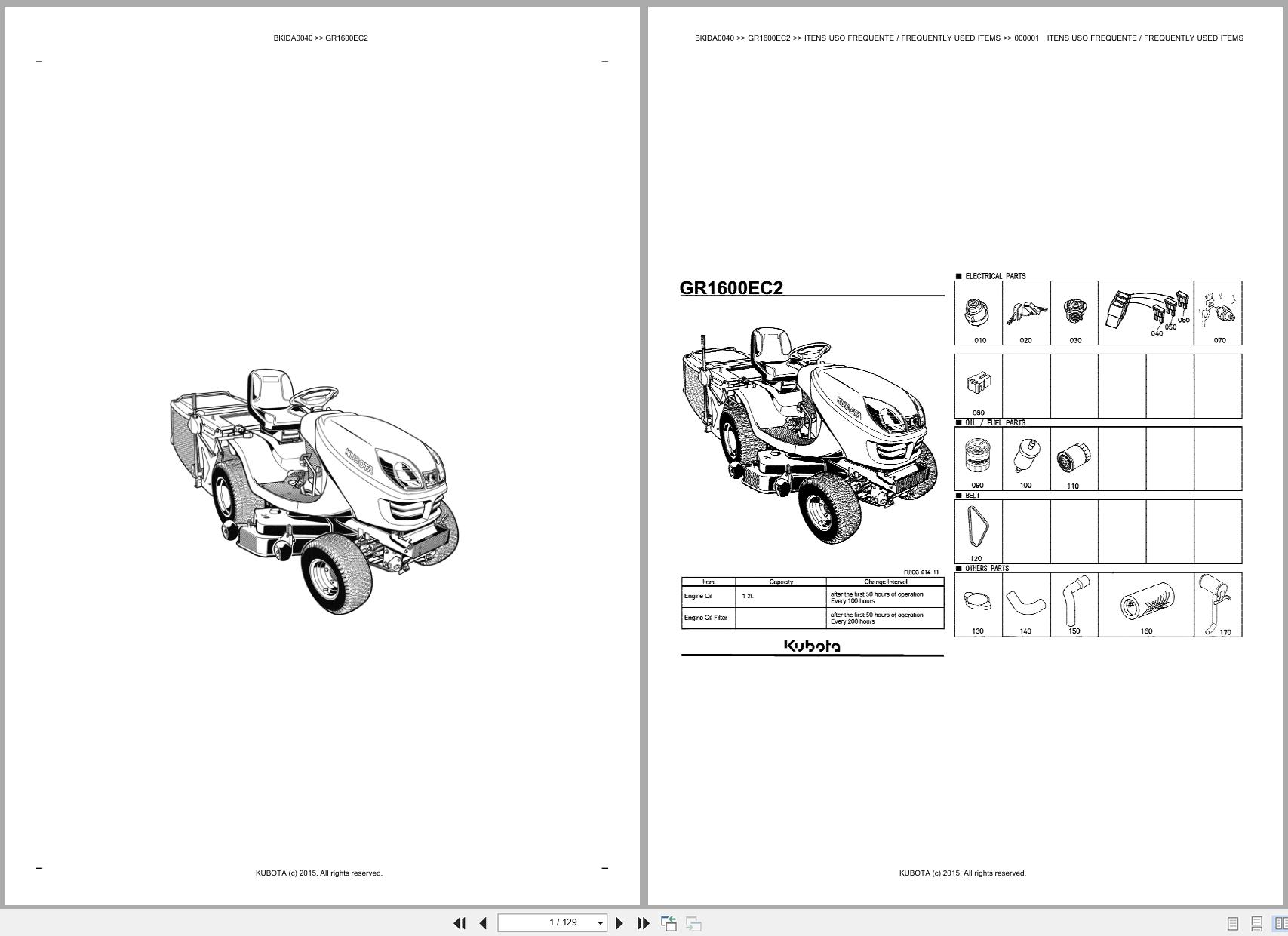 Kubota Lawn Garden Tractor GR1600EC2 Spare Parts Catalog EN PT (1)