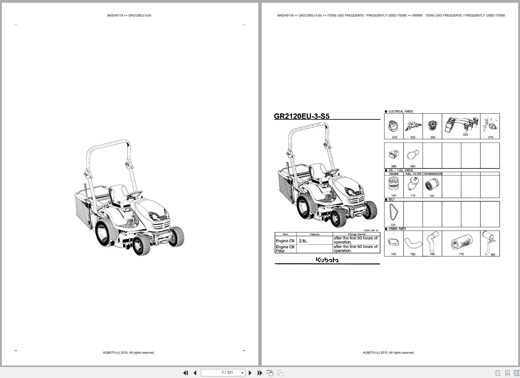 Kubota Lawn Garden Tractor GR2120EU 3 S5 Spare Parts Catalog EN PT (1)