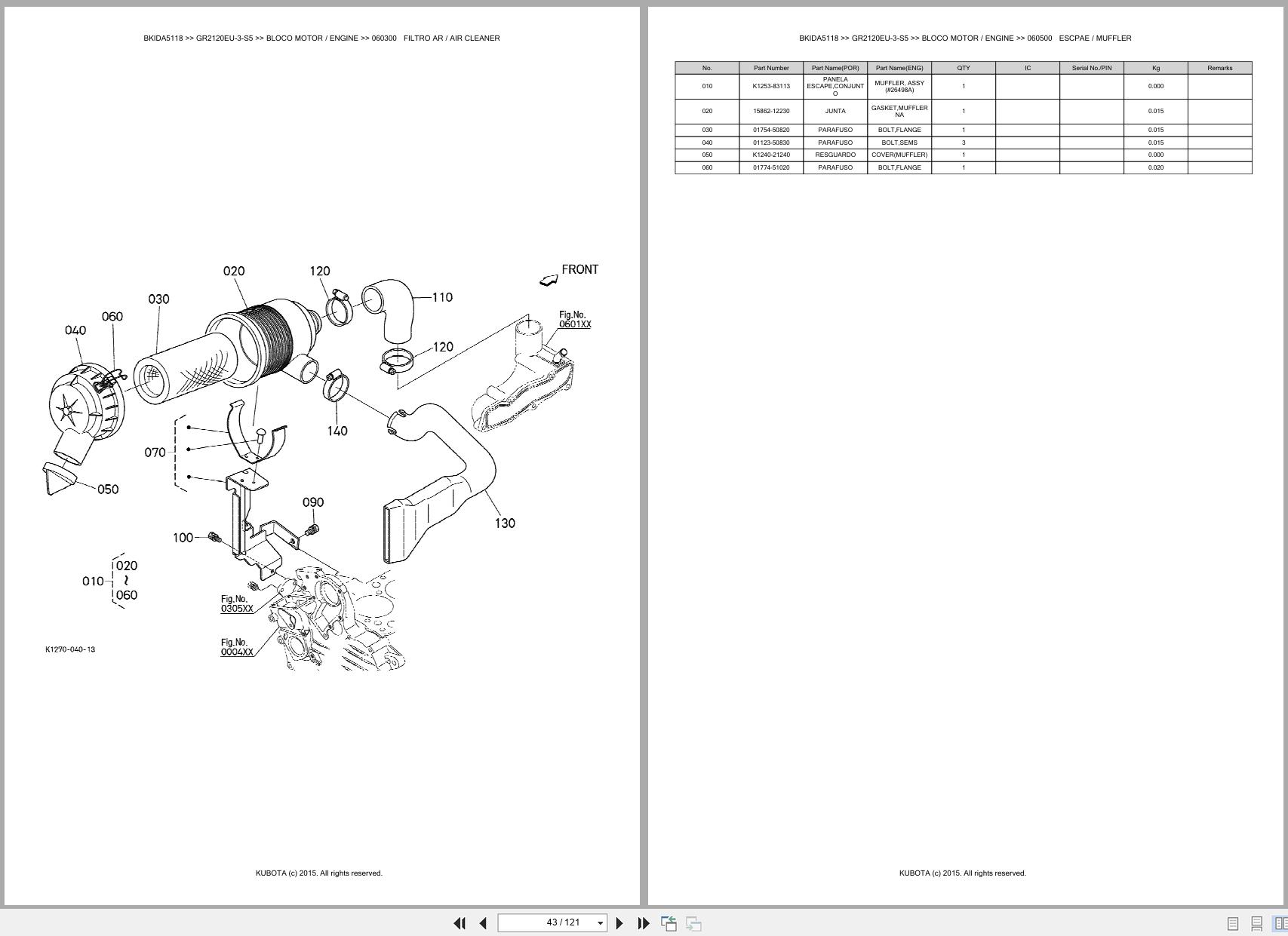 Kubota Lawn Garden Tractor GR2120EU 3 S5 Spare Parts Catalog EN PT (2)