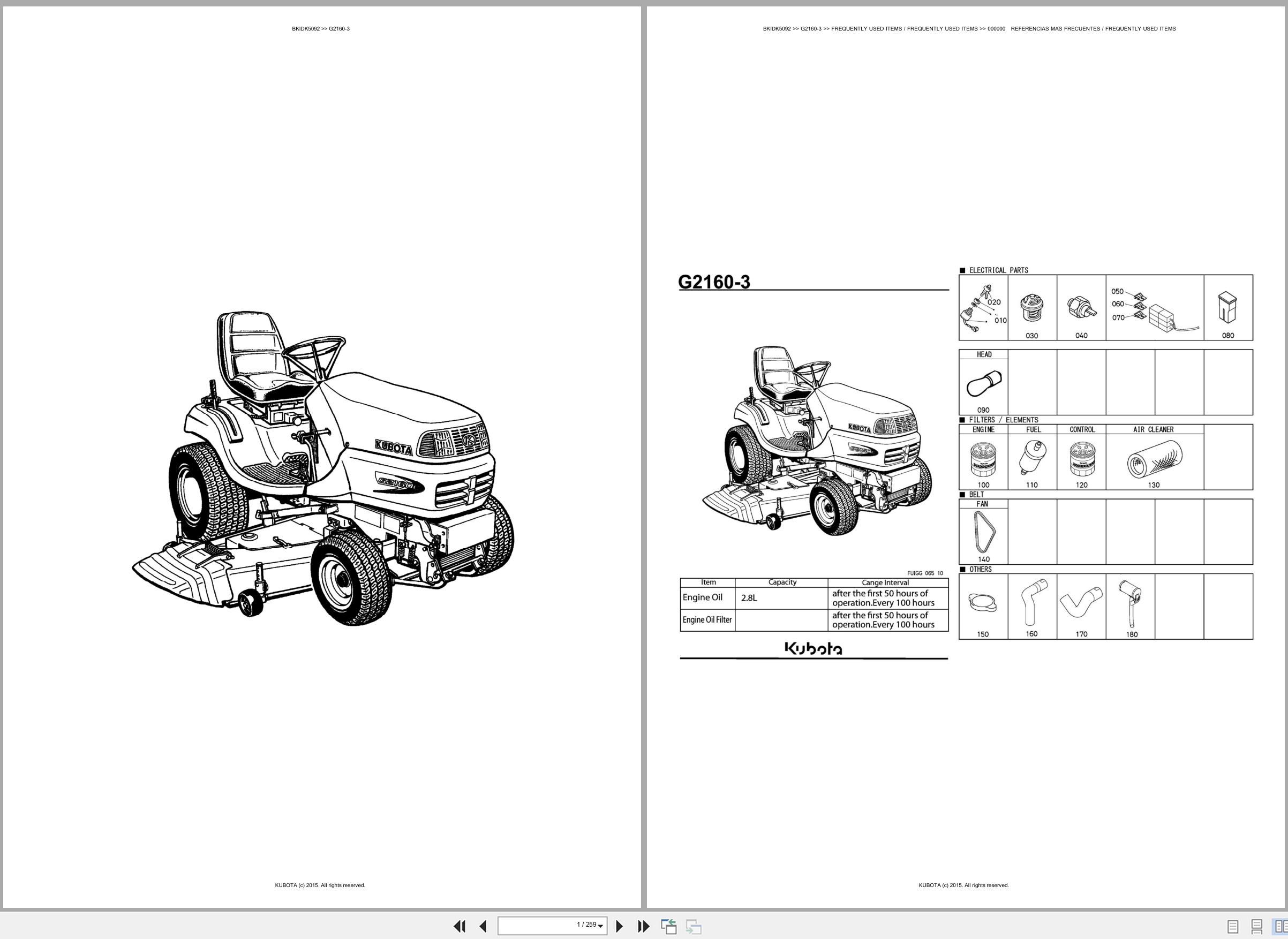 Kubota Lawn Mower G2160 3 Spare Parts Catalog EN ES (1)