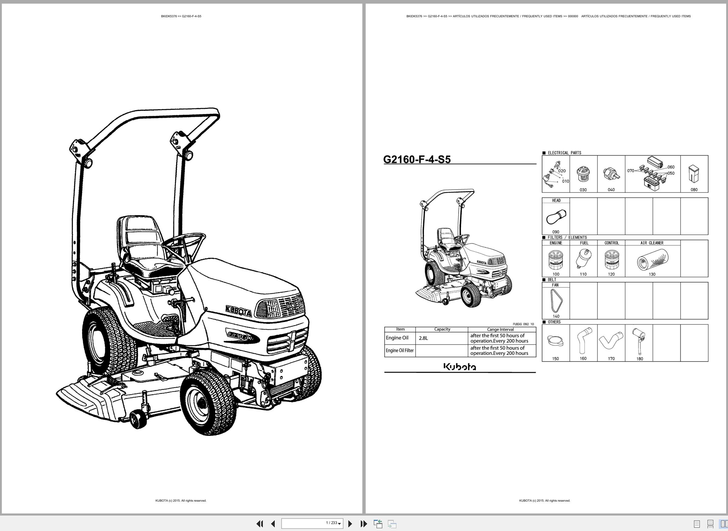 Kubota Lawn Mower G2160 F 4 S5 Spare Parts Catalog EN ES (1)