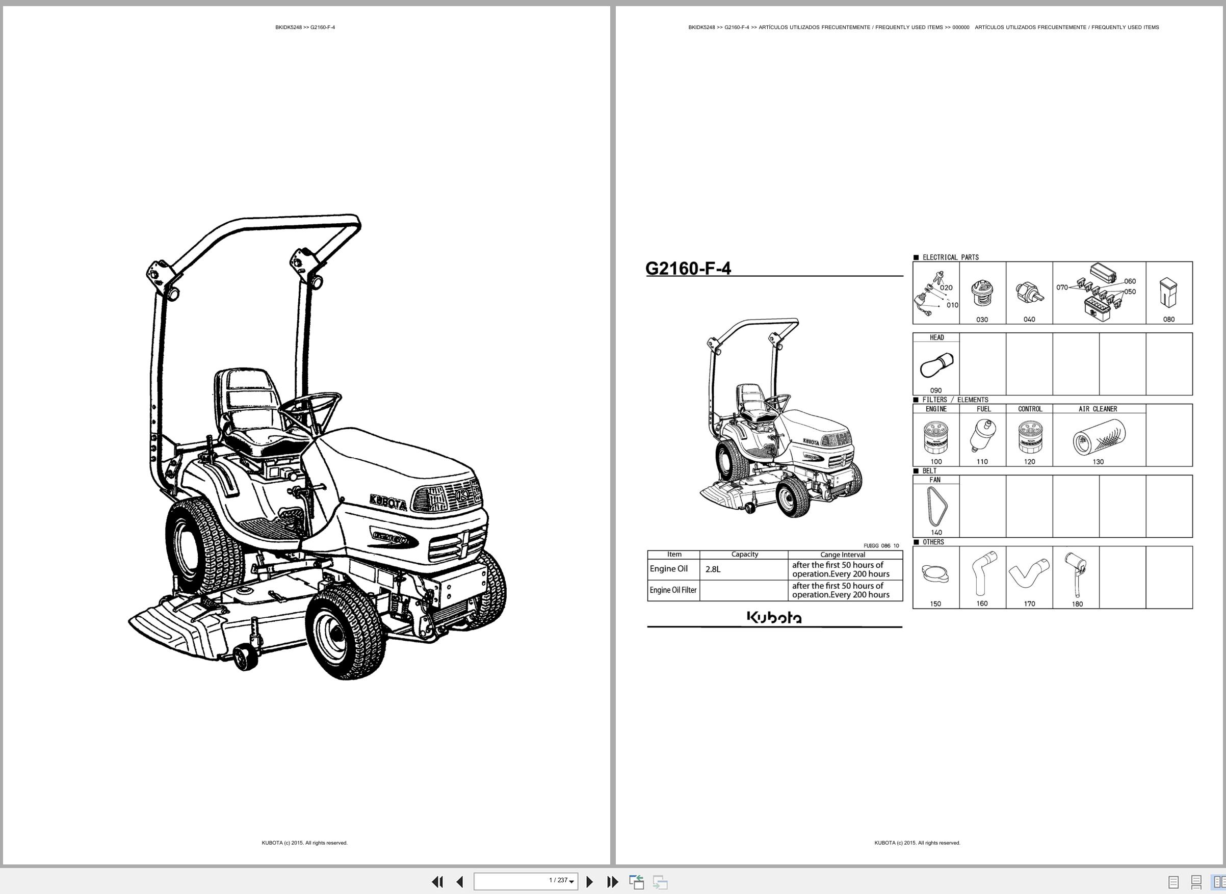 Kubota Lawn Mower G2160 F 4 Spare Parts Catalog EN ES (1)