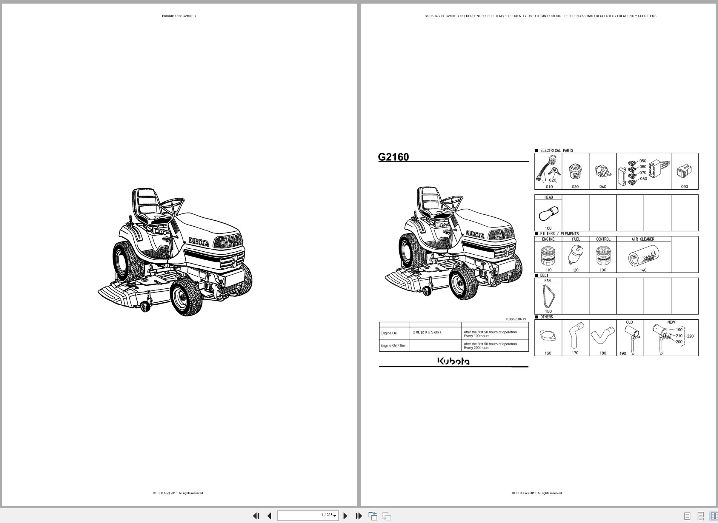 Kubota Lawn Mower G2160EC Spare Parts Catalog EN ES (1)
