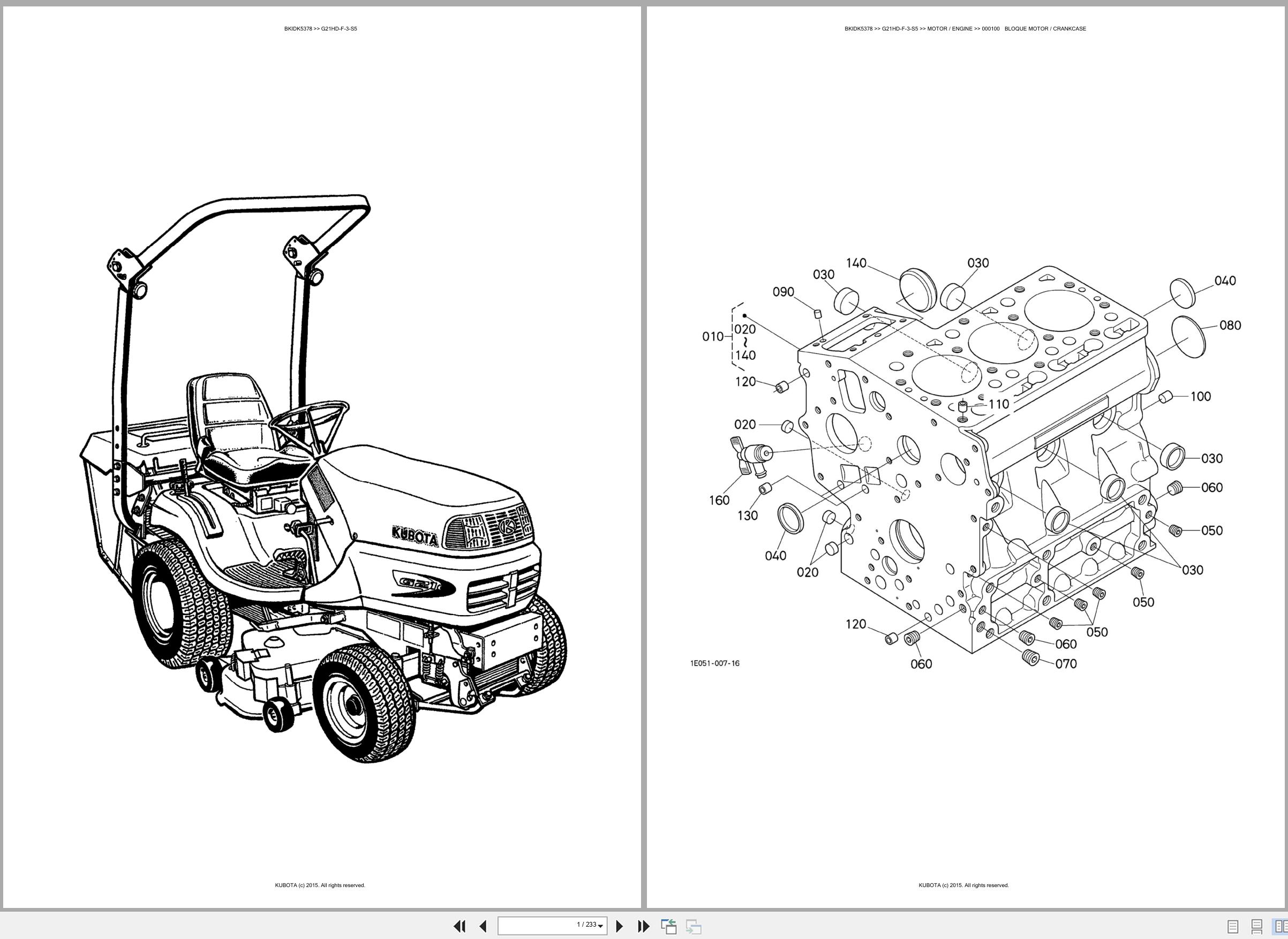 Kubota Lawn Mower G21HD F 3 S5 Spare Parts Catalog EN ES (1)