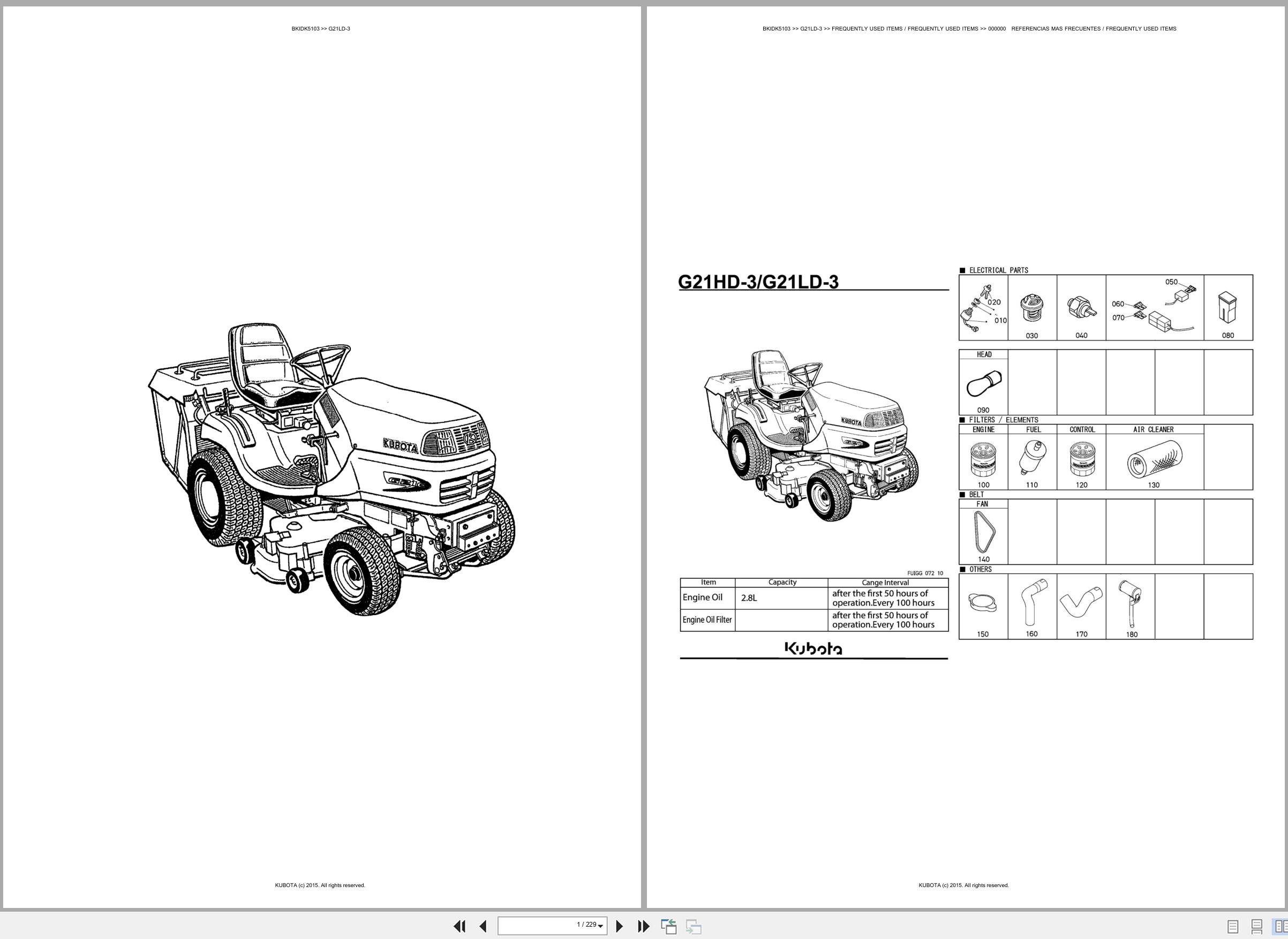 Kubota Lawn Mower G21LD 3 Spare Parts Catalog EN ES (1)