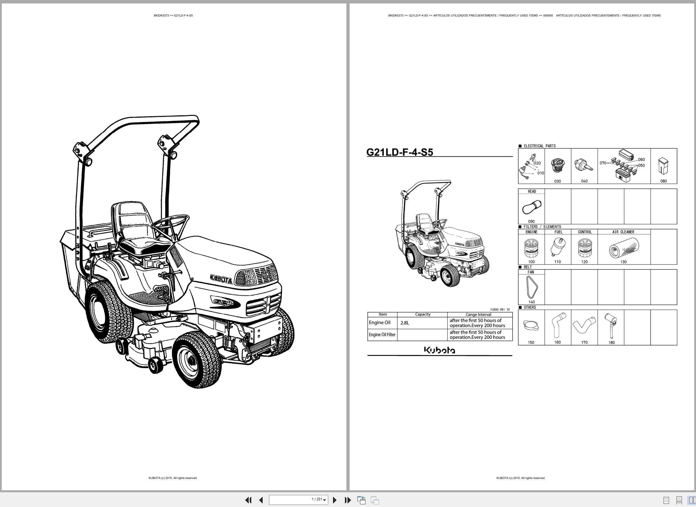 Kubota Lawn Mower G21LD F 4 S5 Spare Parts Catalog EN ES (1)