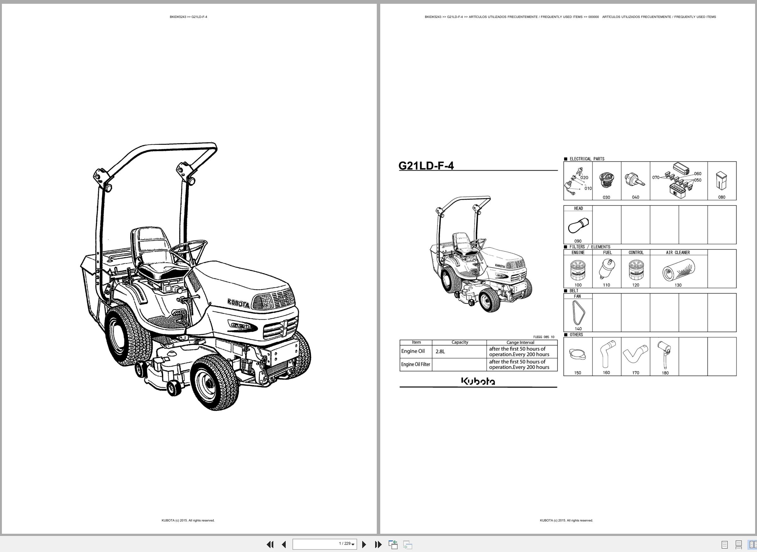 Kubota Lawn Mower G21LD F 4 Spare Parts Catalog EN ES (1)
