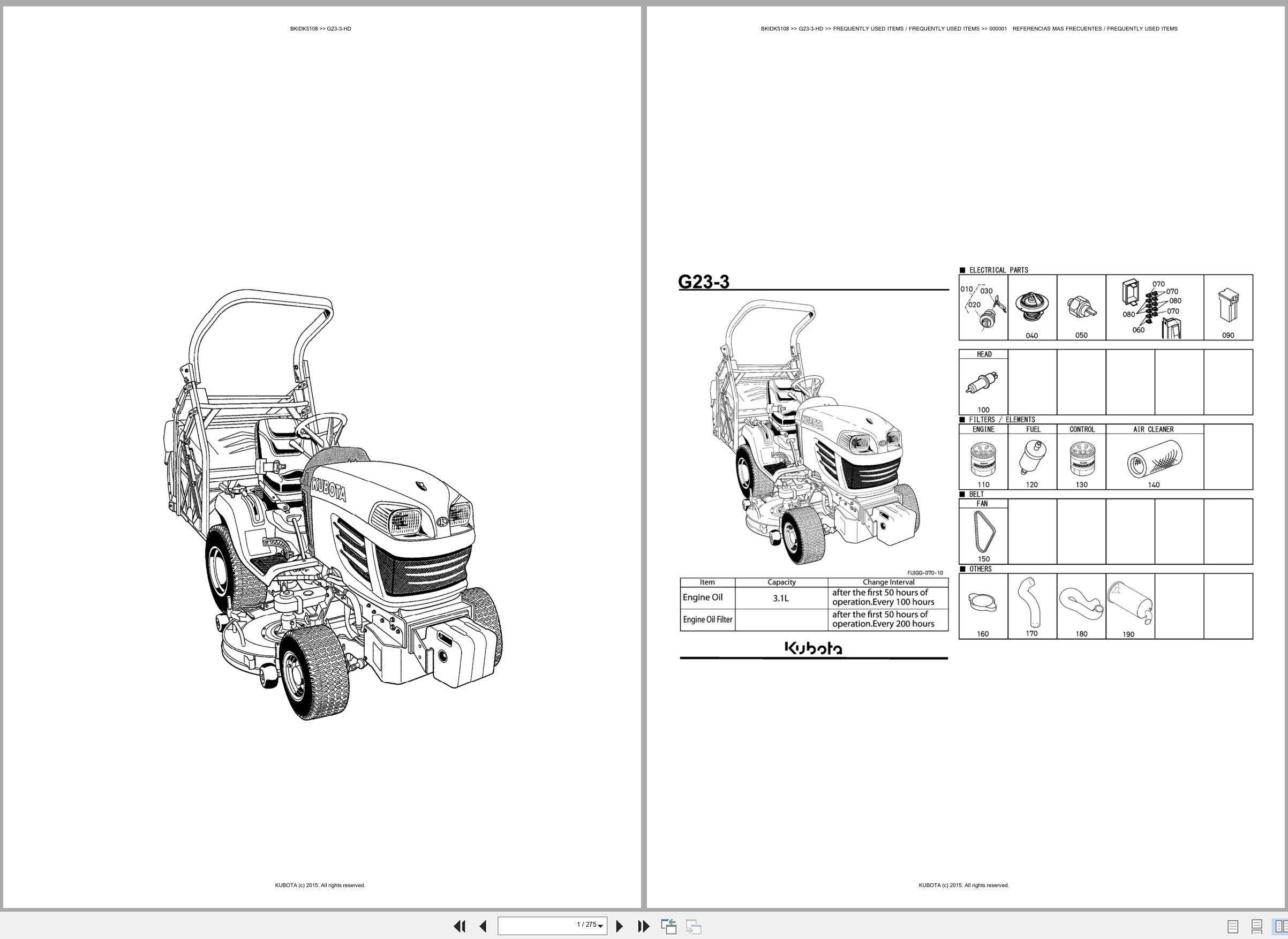 Kubota Lawn Mower G23 3 HD Spare Parts Catalog EN ES (1)