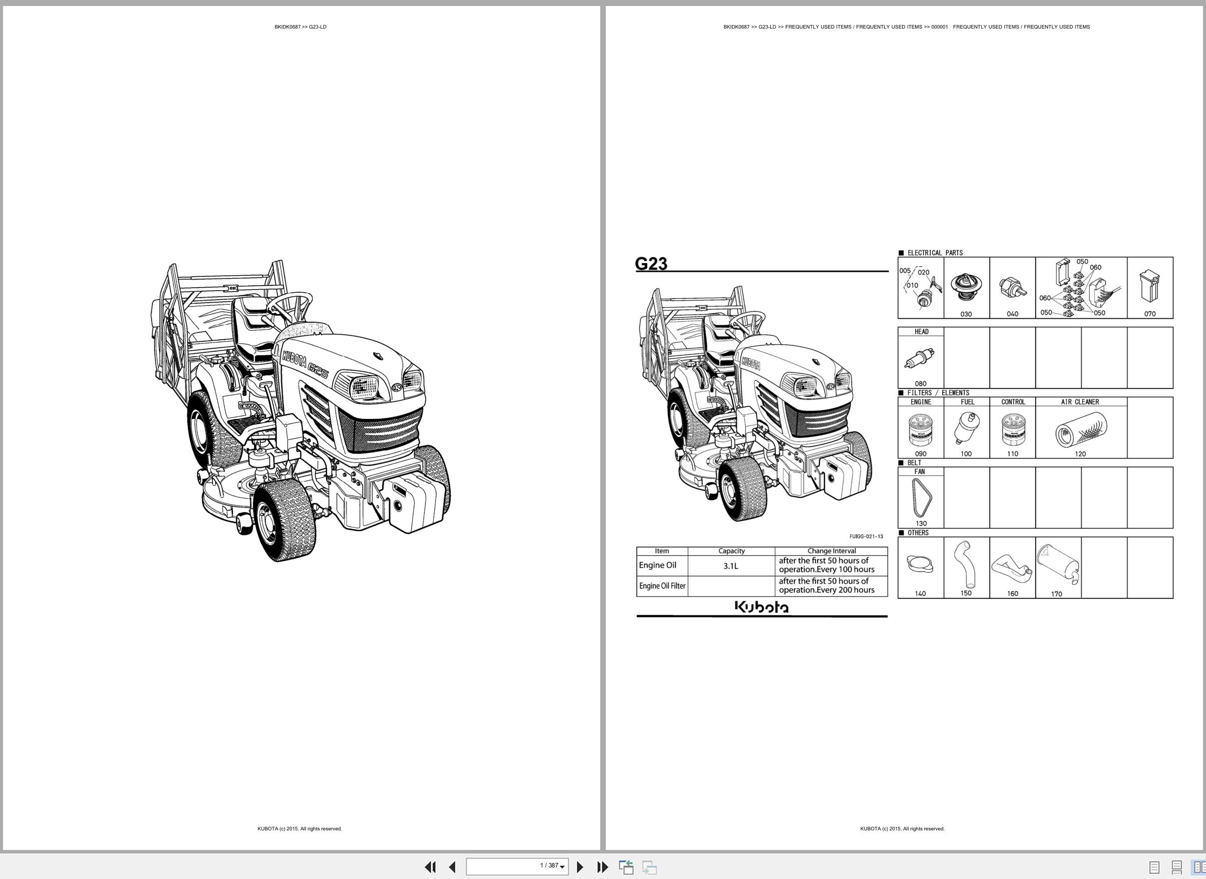 Kubota Lawn Mower G23 LD Spare Parts Catalog EN ES (1)