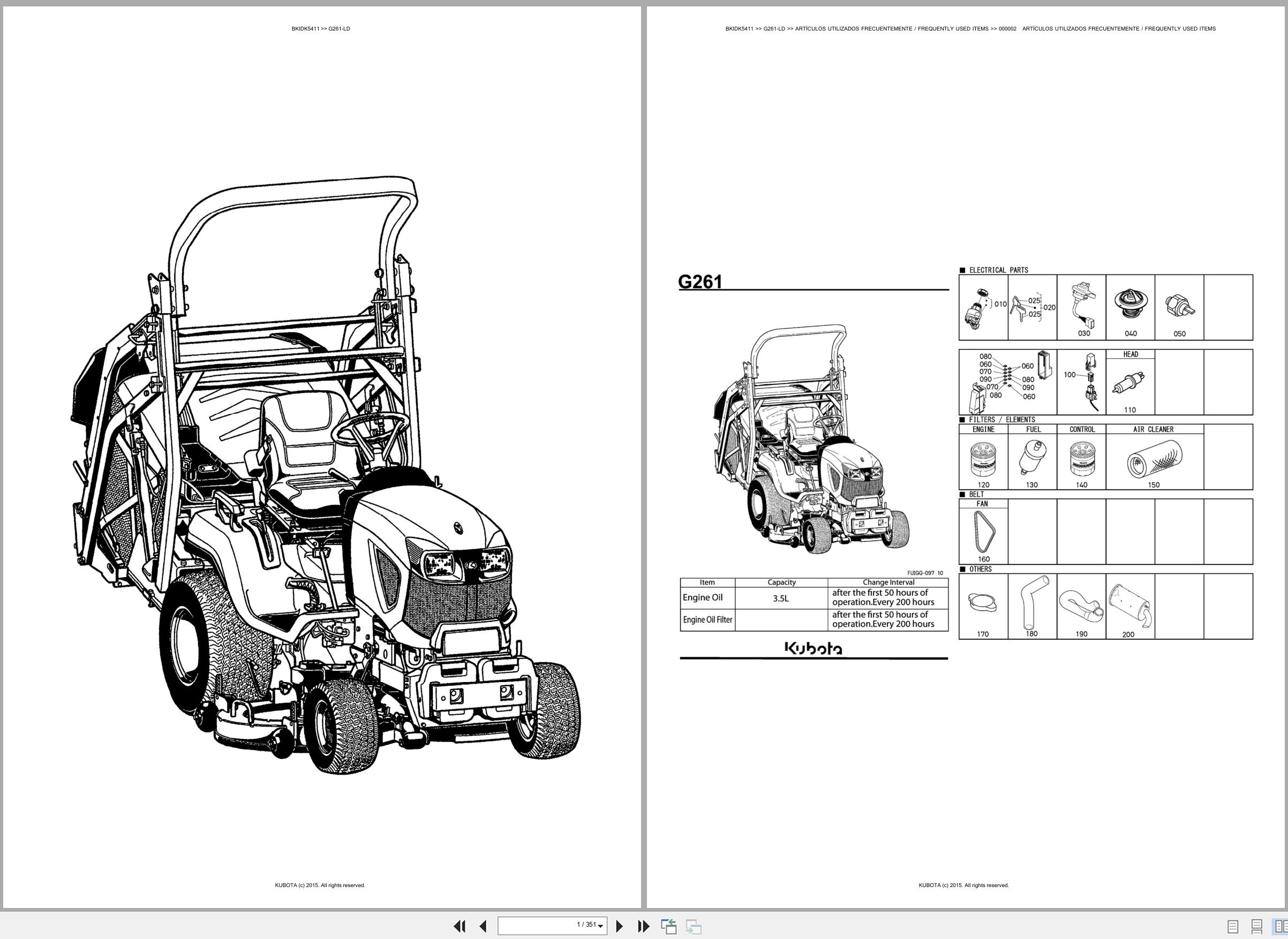 Kubota Lawn Mower G261 LD Spare Parts Catalog EN ES (1)