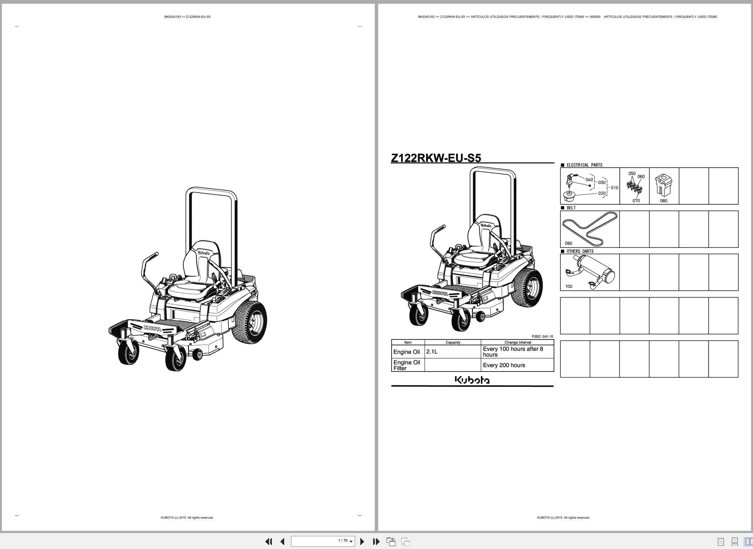 Kubota Lawn Mower Z122RKW EU S5 Spare Parts Catalog EN ES (1)