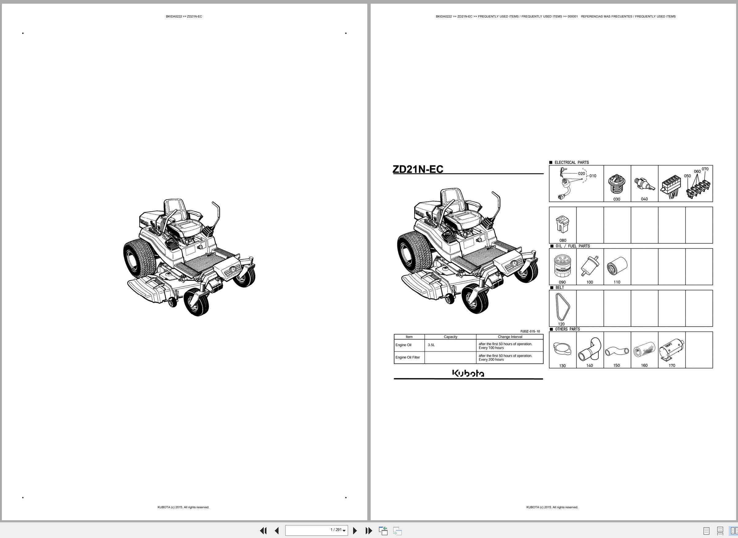 Kubota Lawn Mower ZD21N EC Spare Parts Catalog EN ES (1)