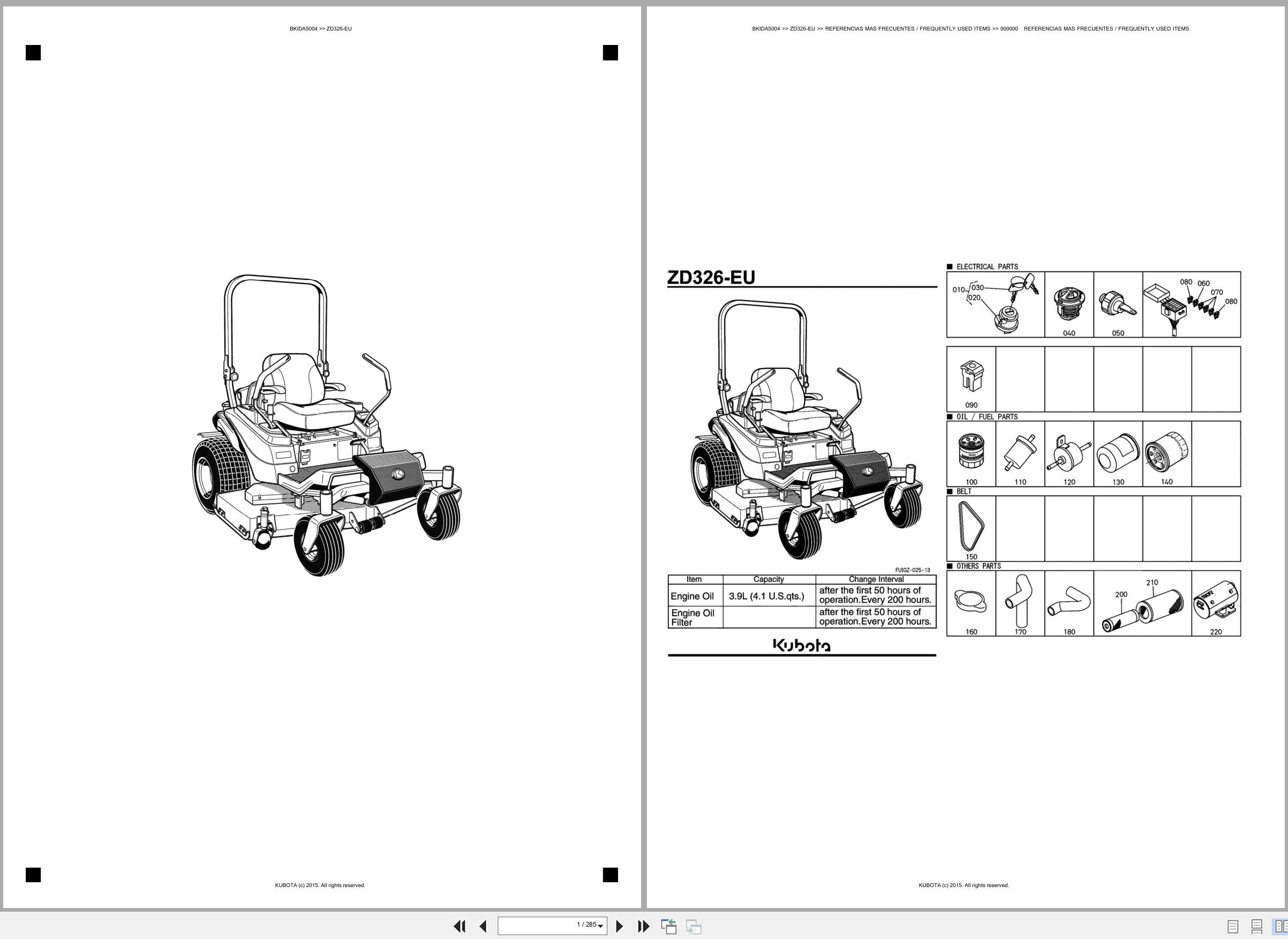 Kubota Lawn Mower ZD326 EU Merged Spare Parts Catalog EN ES (1)