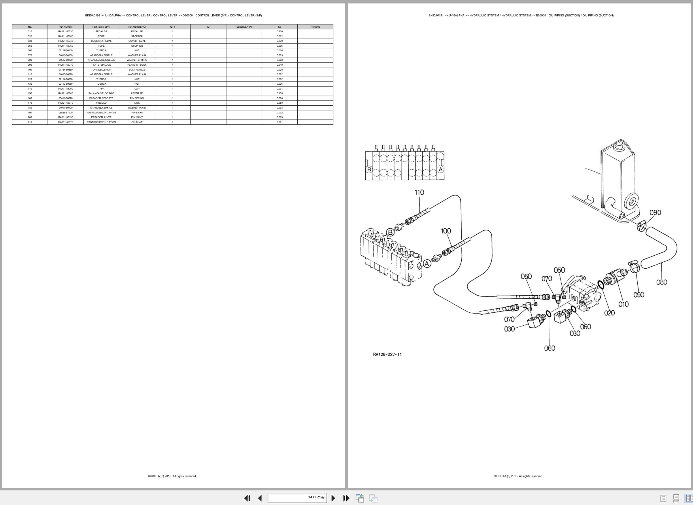 Kubota Mini Excavator U 10ALPHA Spare Parts Catalog EN ES (3)