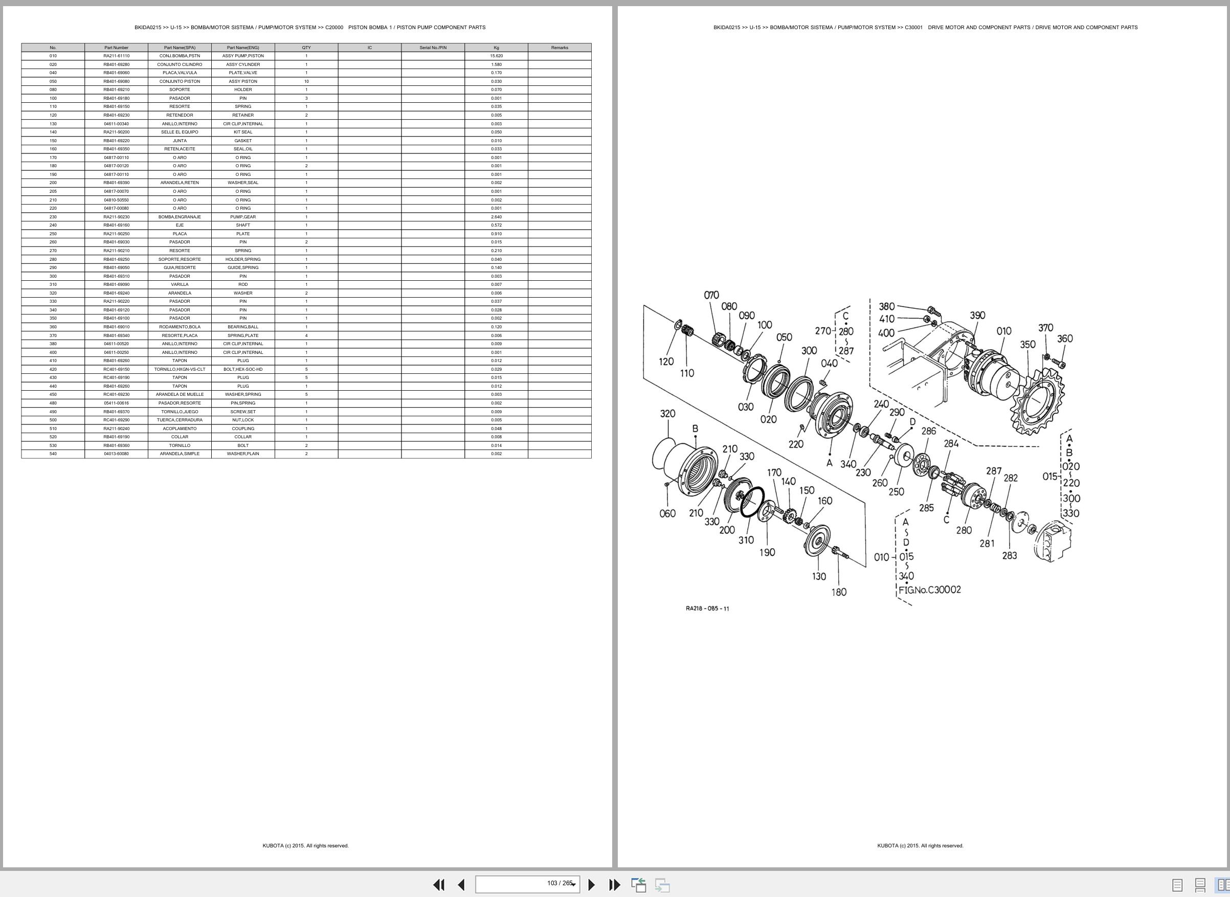 Kubota Mini Excavator U 15 Spare Parts Catalog EN ES (2)