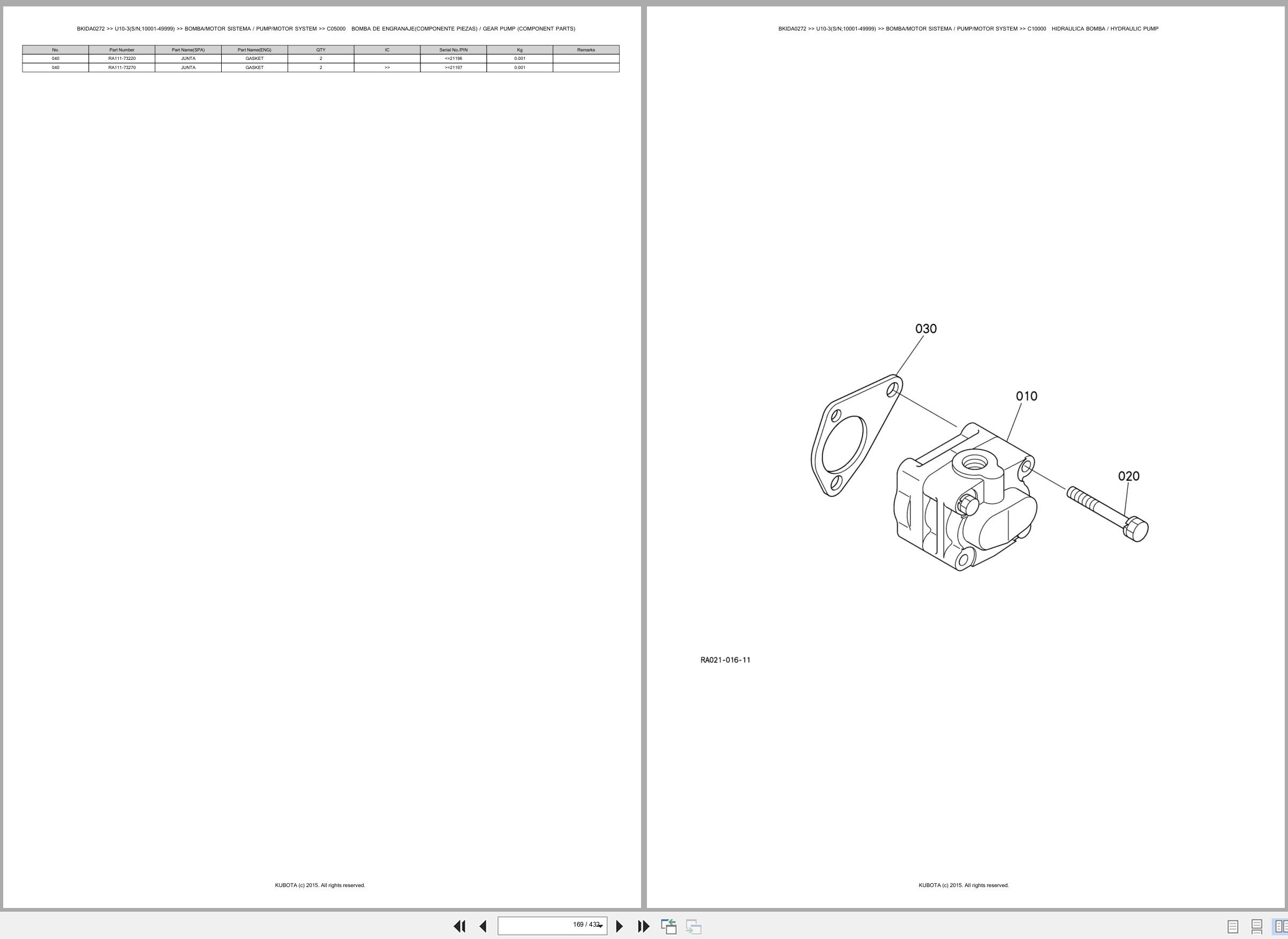 Kubota Mini Excavator U10 3 10001 49999 Spare Parts Catalog EN ES (2)