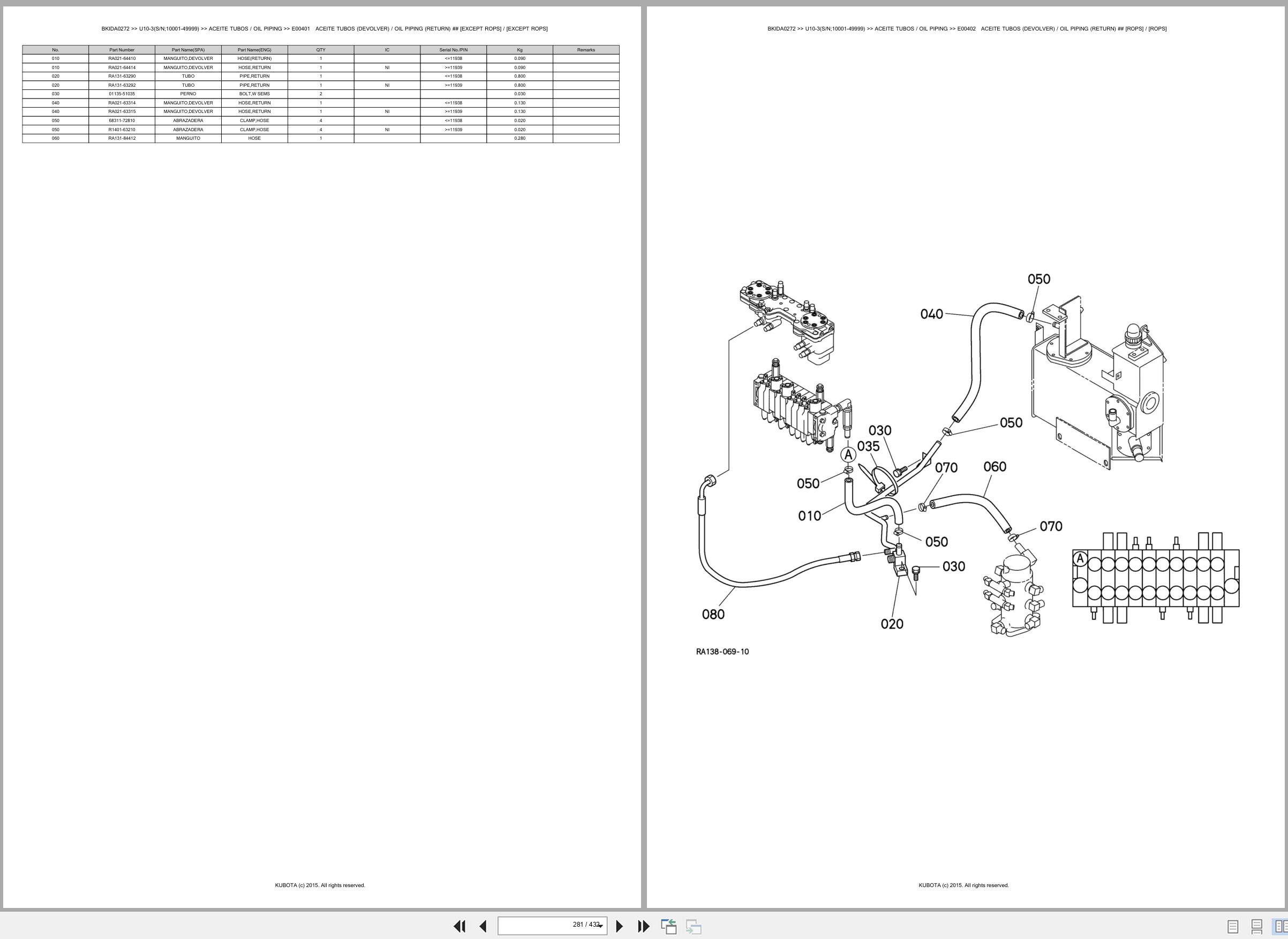 Kubota Mini Excavator U10 3 10001 49999 Spare Parts Catalog EN ES (3)