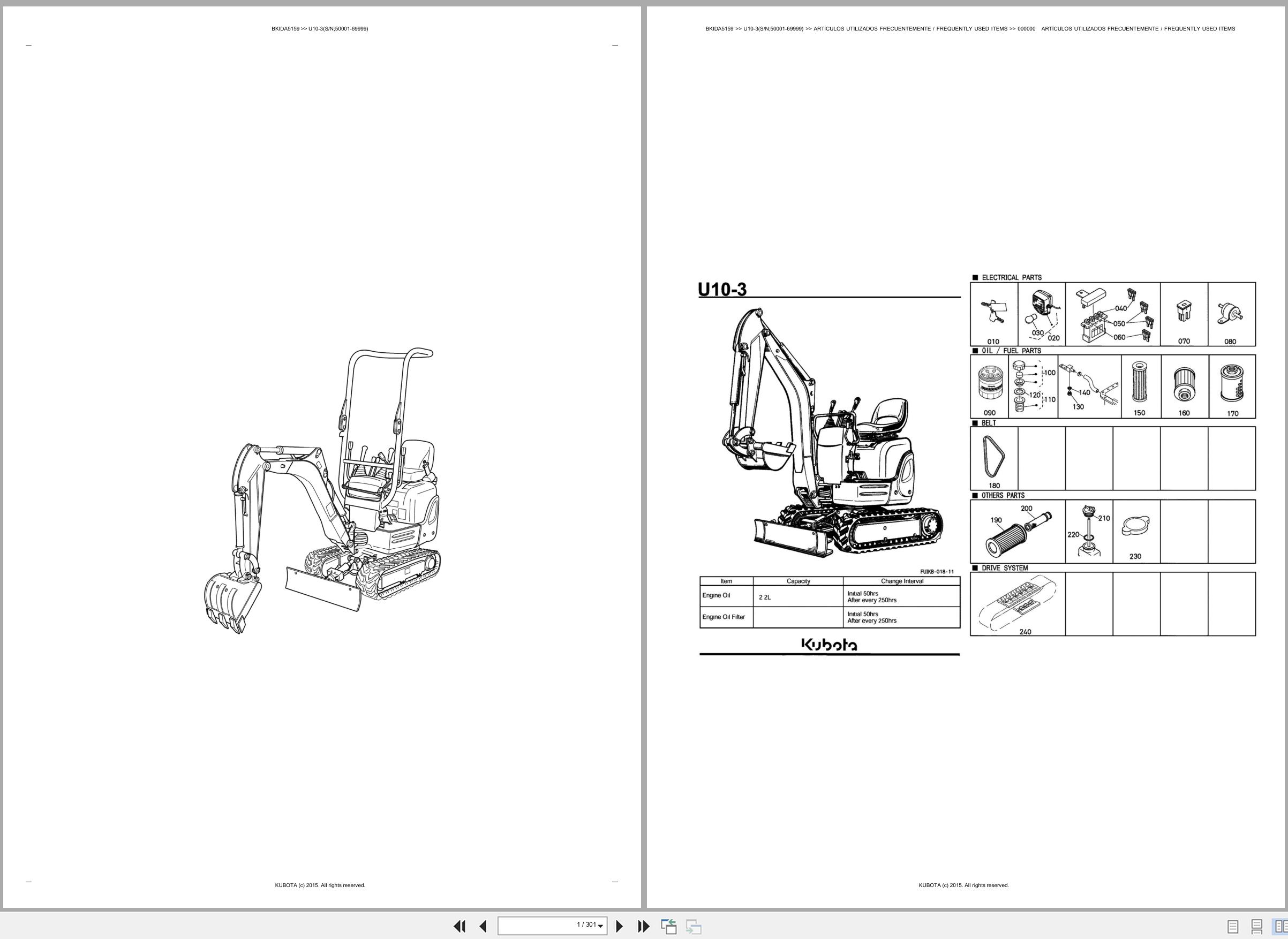 Kubota Mini Excavator U10 3 50001 69999 Spare Parts Catalog EN ES (1)
