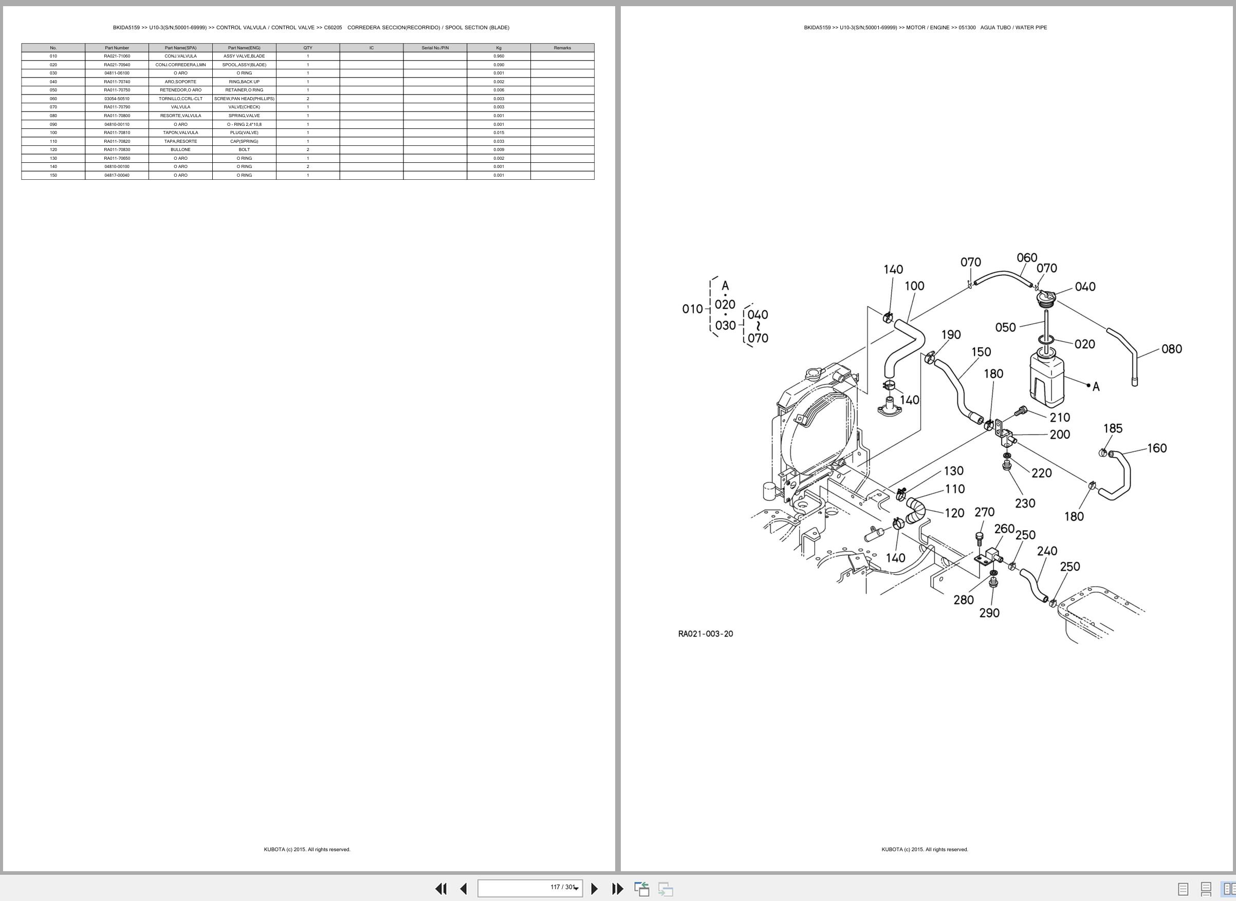 Kubota Mini Excavator U10 3 50001 69999 Spare Parts Catalog EN ES (2)