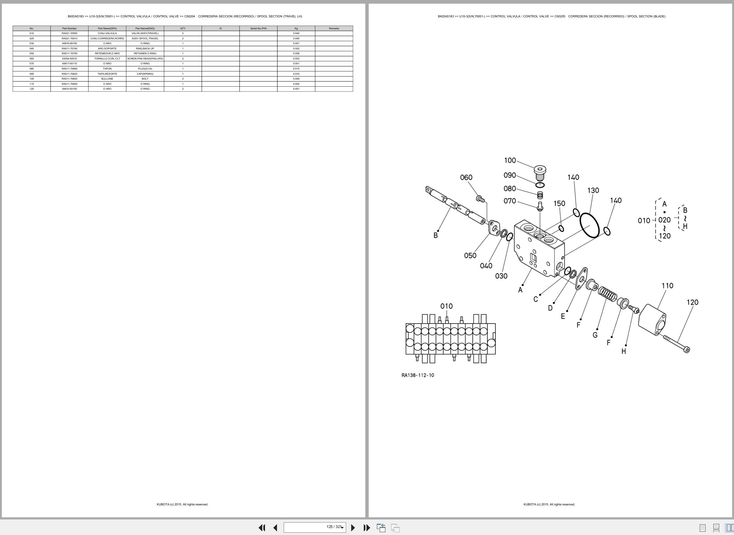 Kubota Mini Excavator U10 3 70001 Spare Parts Catalog EN ES (2)