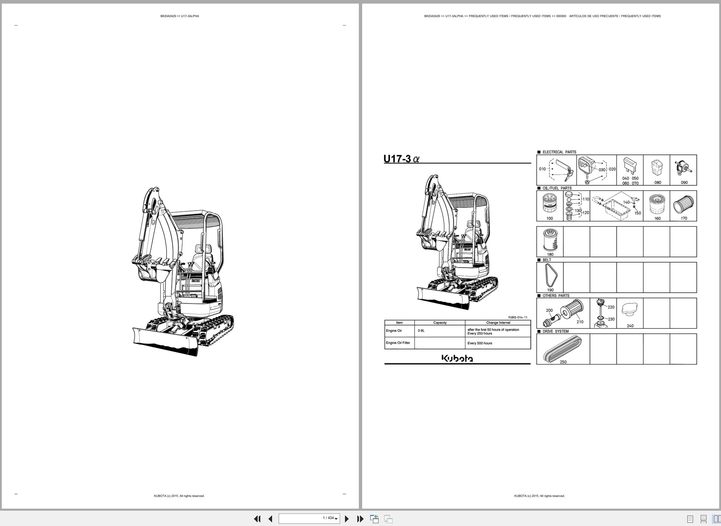 Kubota Mini Excavator U17 3ALPHA Spare Parts Catalog EN ES (1)