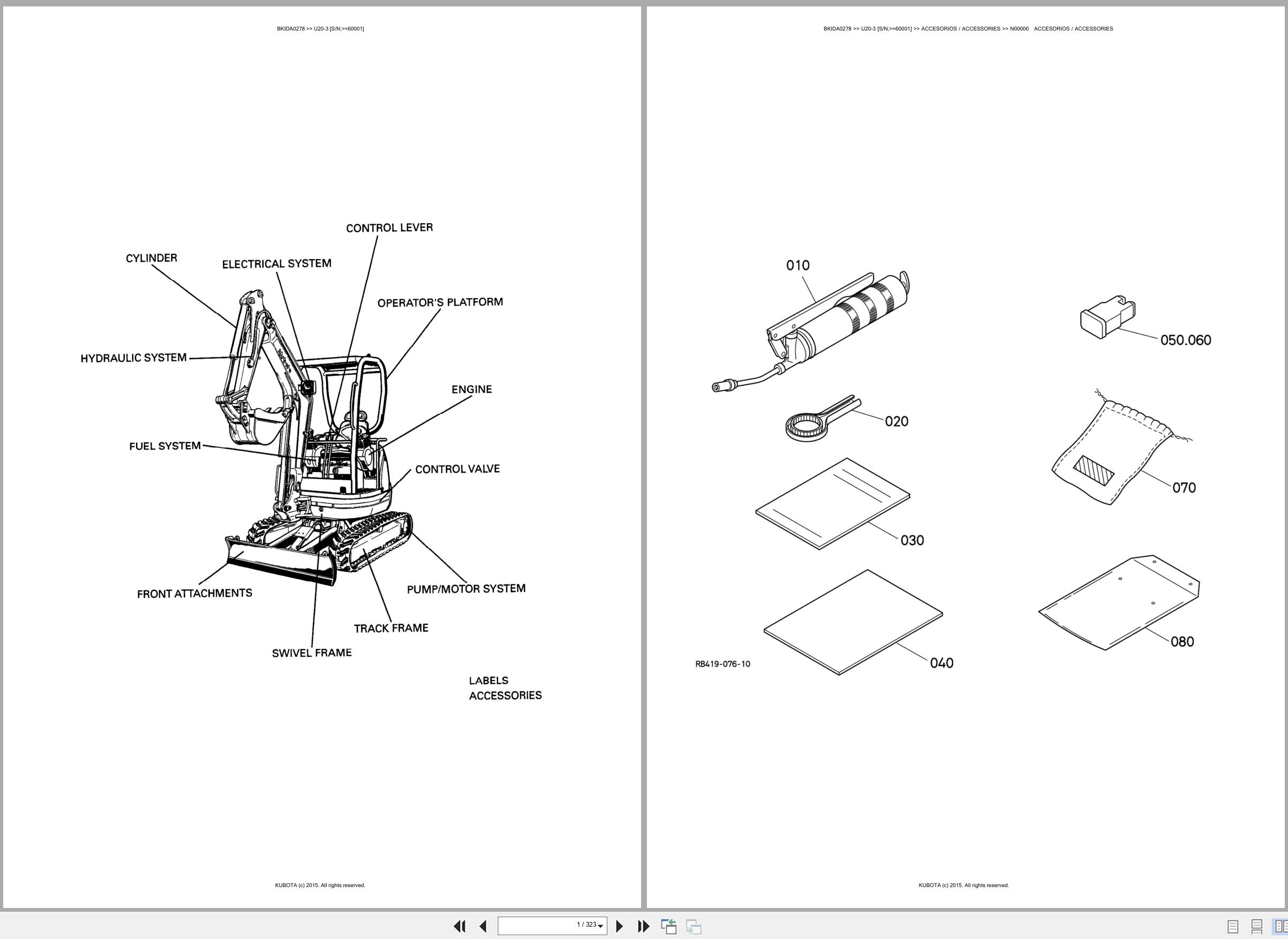 Kubota Mini Excavator U20 3 60001 Spare Parts Catalog EN ES (1)