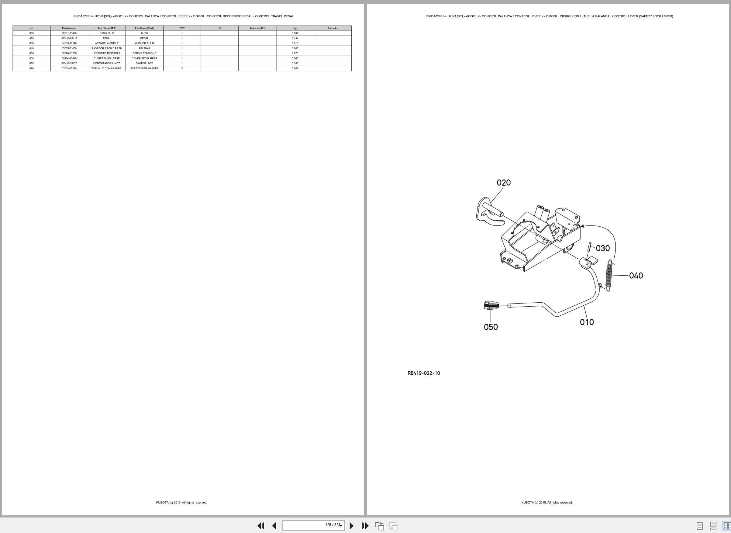 Kubota Mini Excavator U20 3 60001 Spare Parts Catalog EN ES (2)