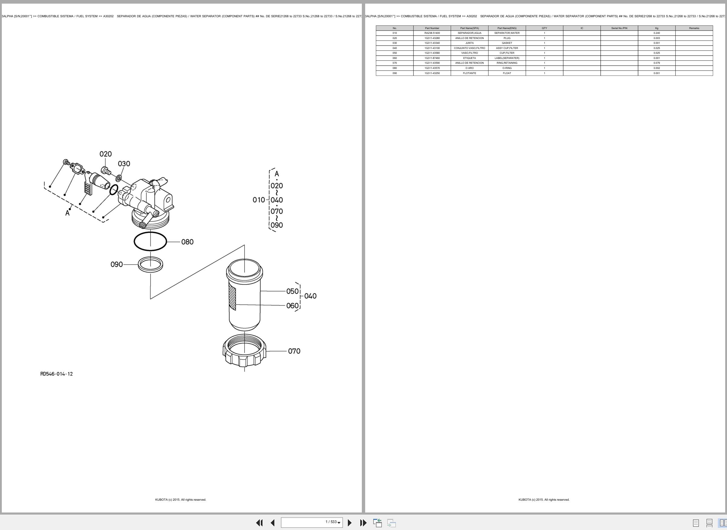 Kubota Mini Excavator U20 3ALPHA 20001 Spare Parts Catalog EN ES (1)