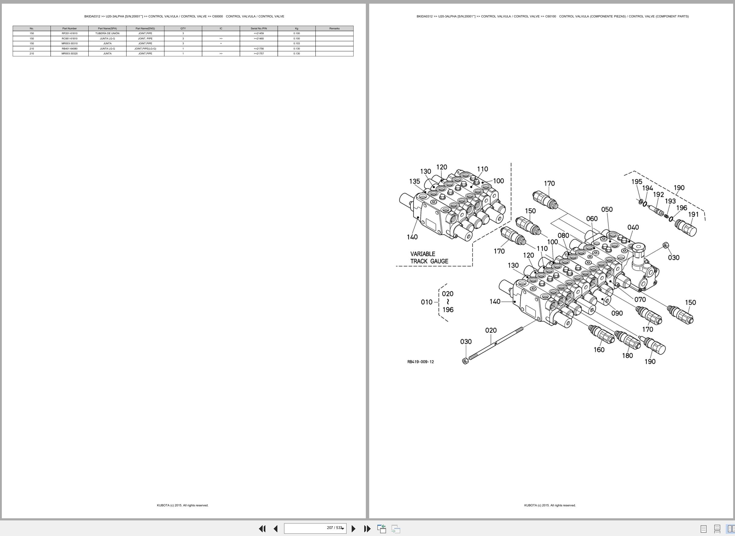 Kubota Mini Excavator U20 3ALPHA 20001 Spare Parts Catalog EN ES (2)