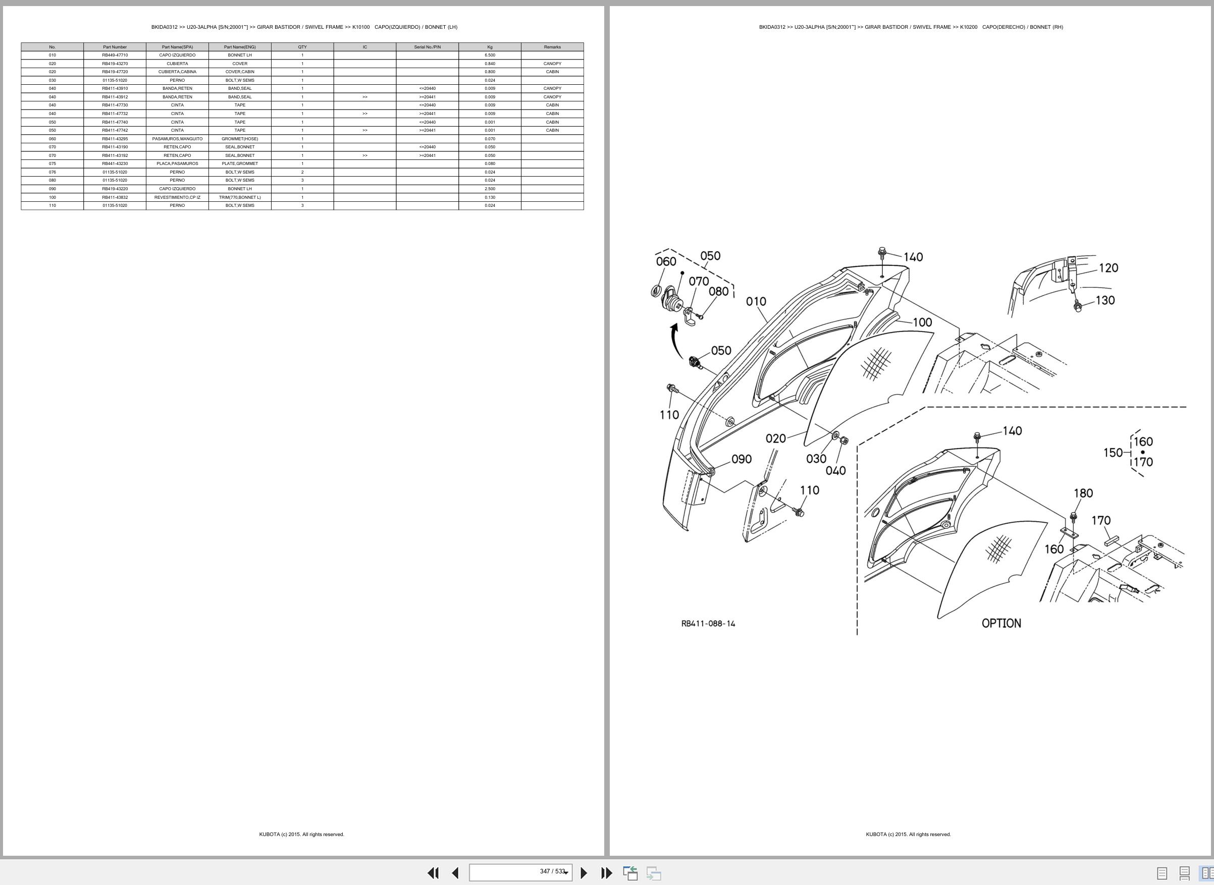 Kubota Mini Excavator U20 3ALPHA 20001 Spare Parts Catalog EN ES (3)