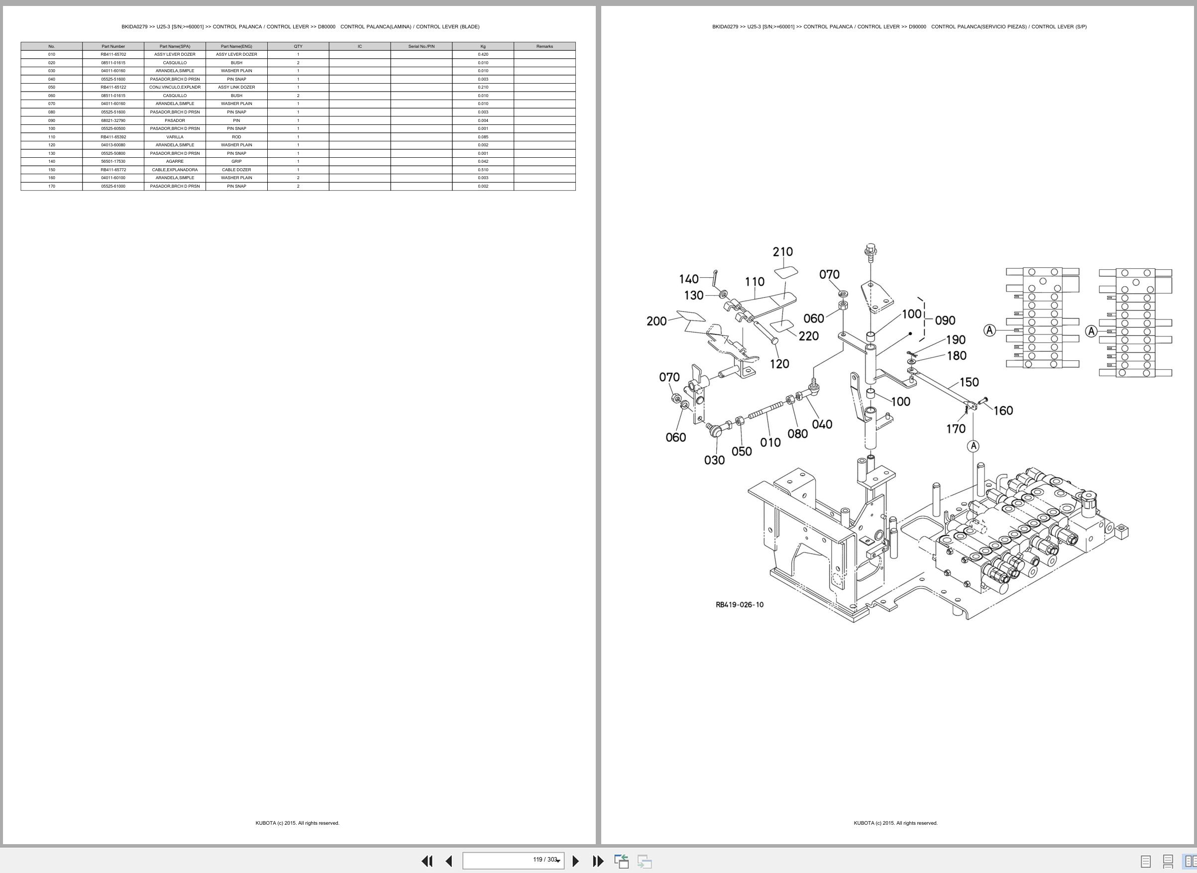 Kubota Mini Excavator U25 3 60001 Spare Parts Catalog EN ES (2)