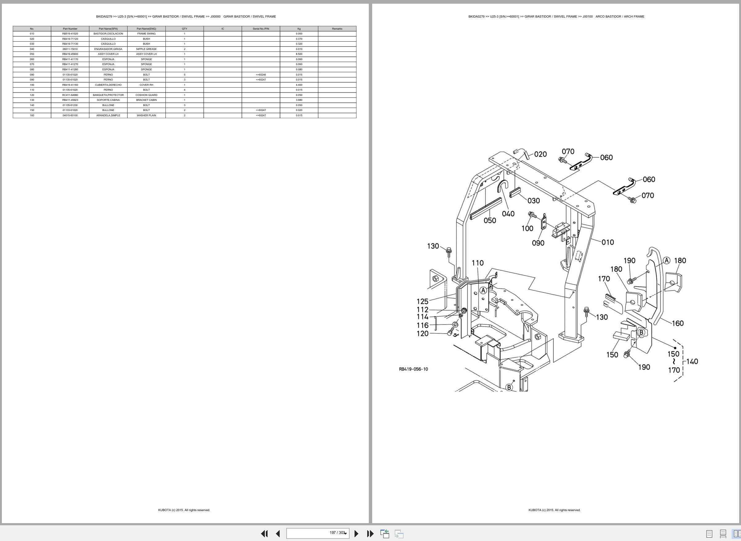 Kubota Mini Excavator U25 3 60001 Spare Parts Catalog EN ES (3)