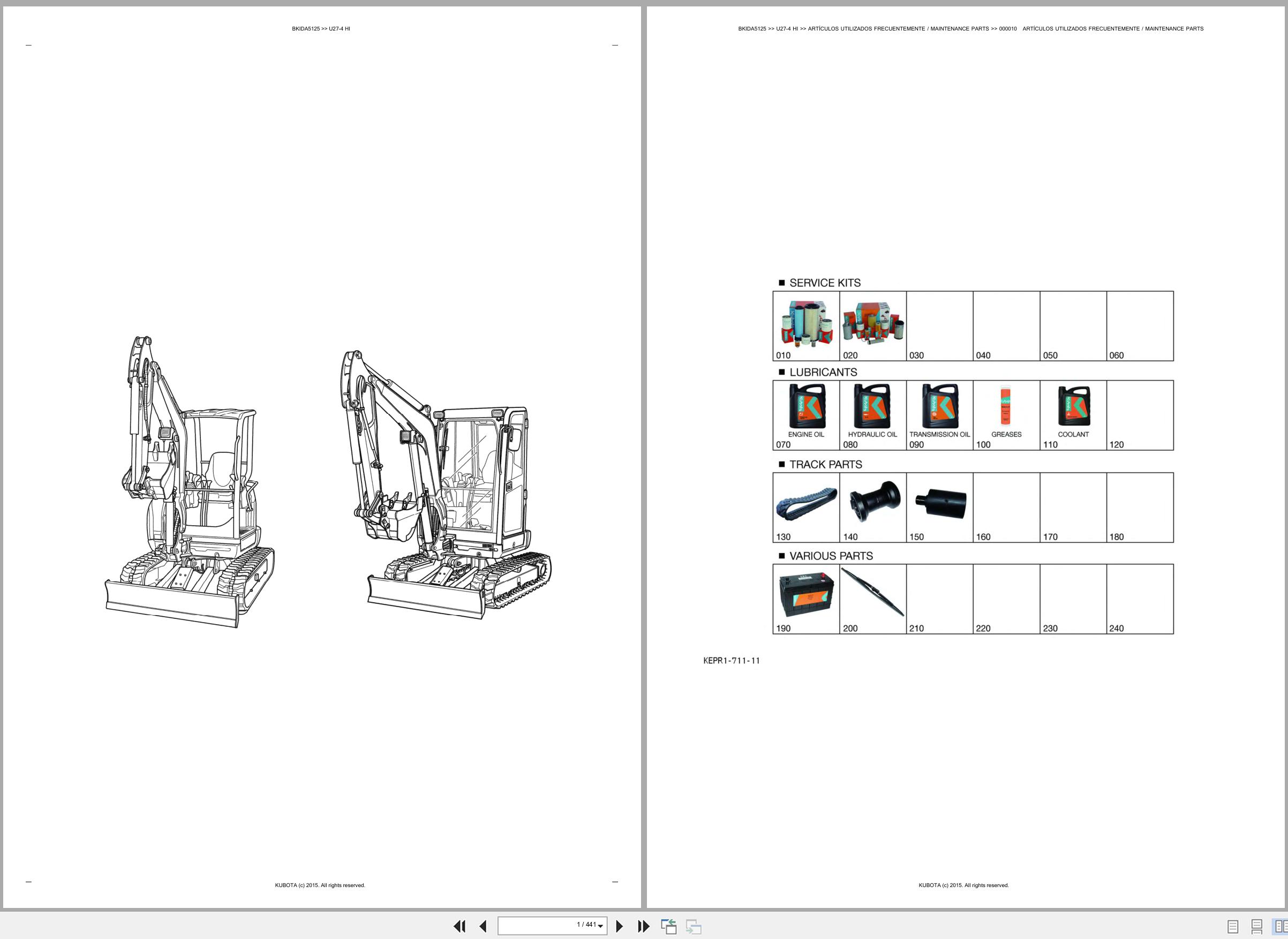 Kubota Mini Excavator U27 4 HI Spare Parts Catalog EN ES (1)