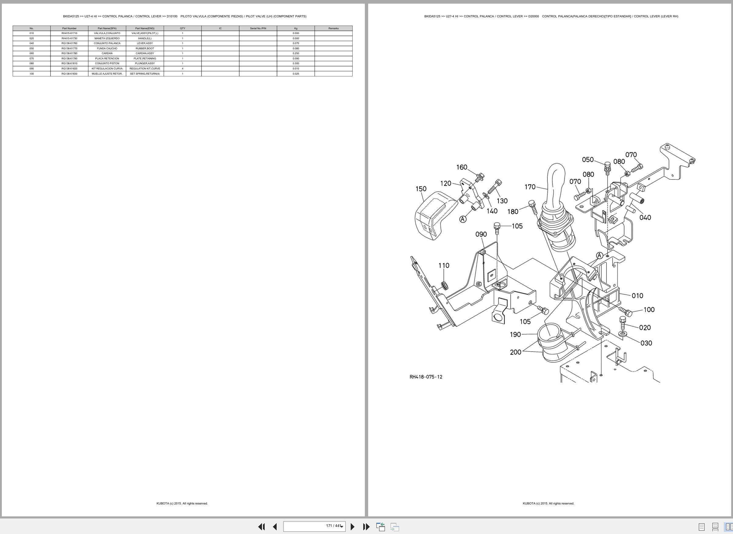 Kubota Mini Excavator U27 4 HI Spare Parts Catalog EN ES (2)
